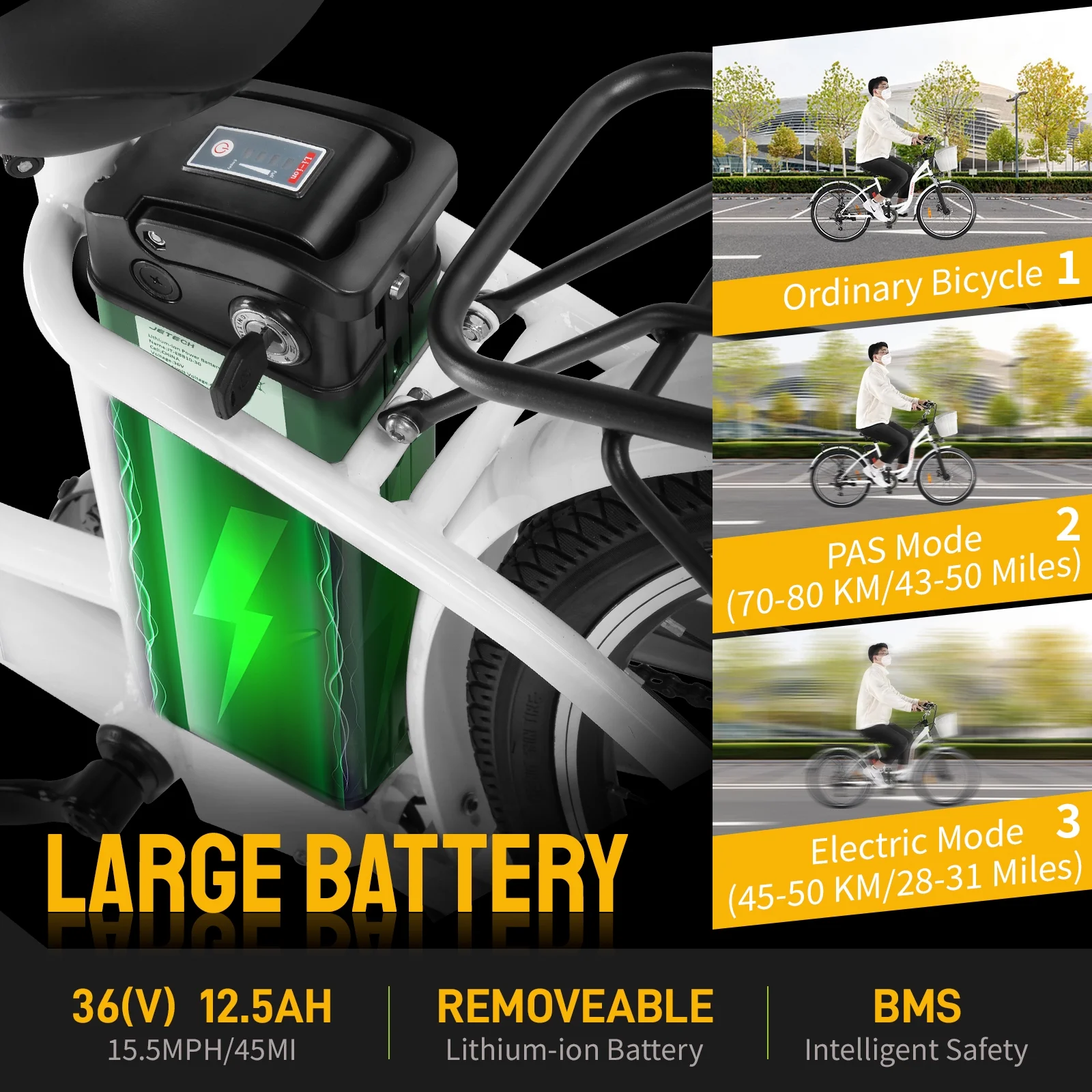 PEXMOR Electric Bike for Adults. 350W (Peak 500W) City Commuter Ebike 36V 12.5AH Removable Battery. 26 Cruiser Electric Bicycle Shimano 6-Speed | Dual Shock Absorber | Basket