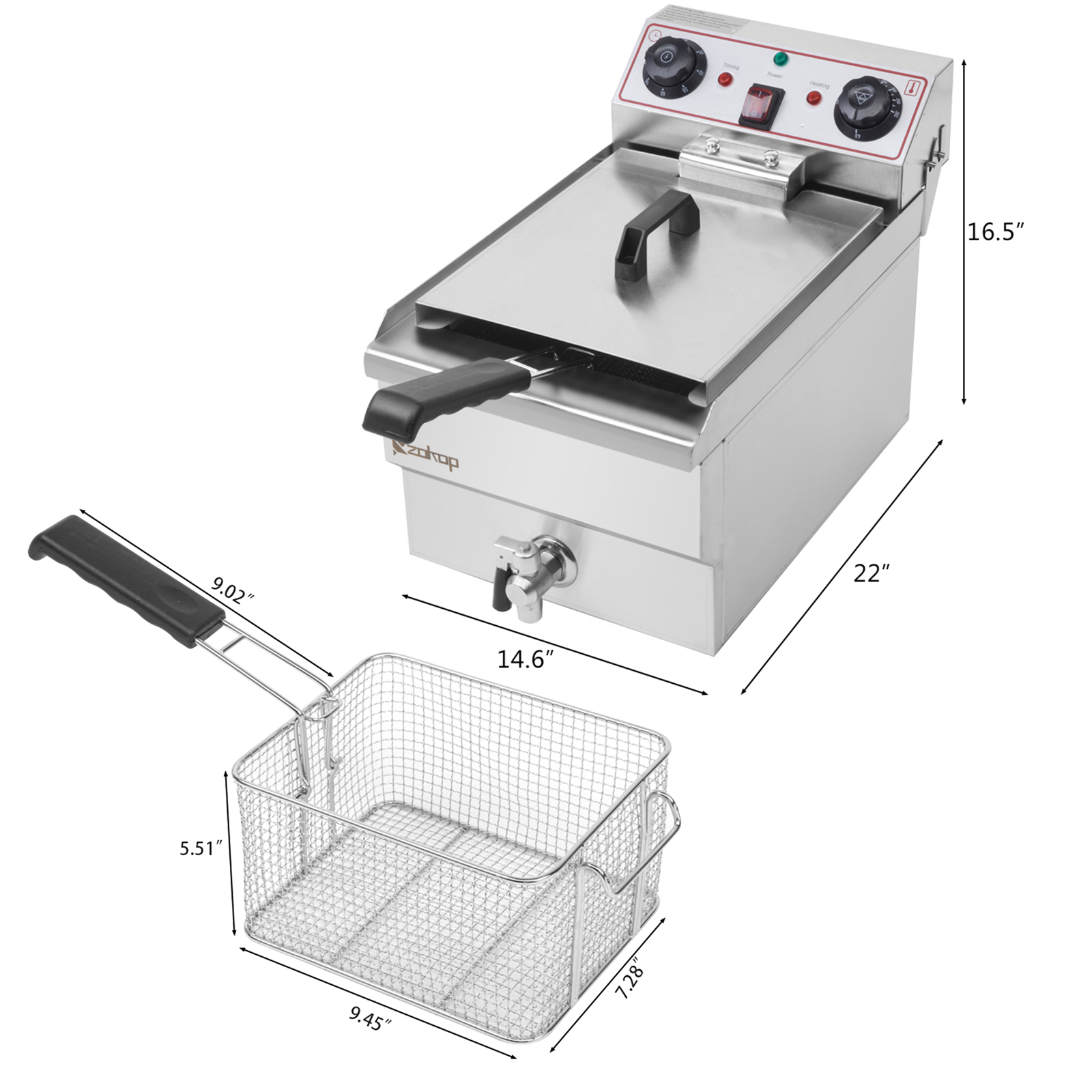 BAYUELSWU Deep Fryer with Basket 12.5Qt Electric Deep Fryer Stainless Steel Single Tank Deep Fryer with 8L Basket Faucet Large Capacity for Home Restaurant