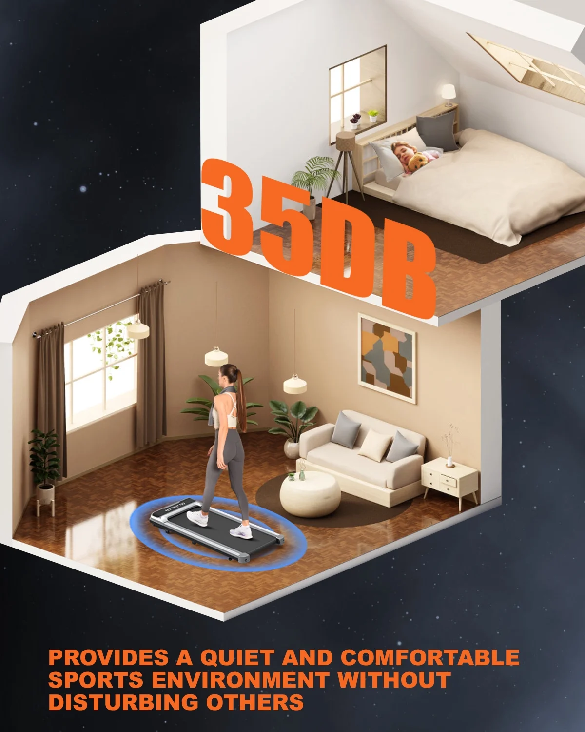 Bigzzia Walking Pad Treadmill. 2.5HP Brushless Motor Under Desk Treadmill. Portable Treadmill for Home Office Use. Super Large Display. Silver