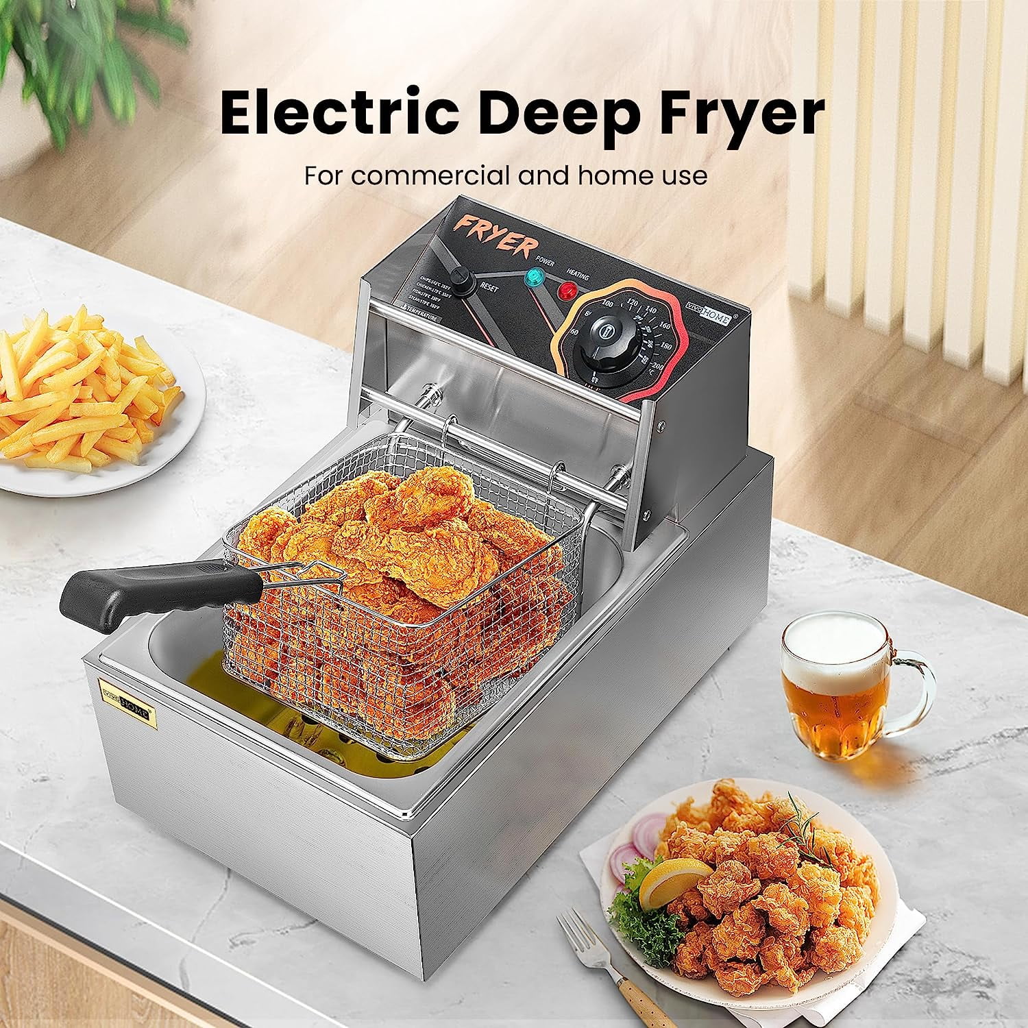 VIVOHOME 2500W 10.6 QT Electric Deep Fryer with 6.3 QT Removable Basket. Temperature Adjustable 140-392�H