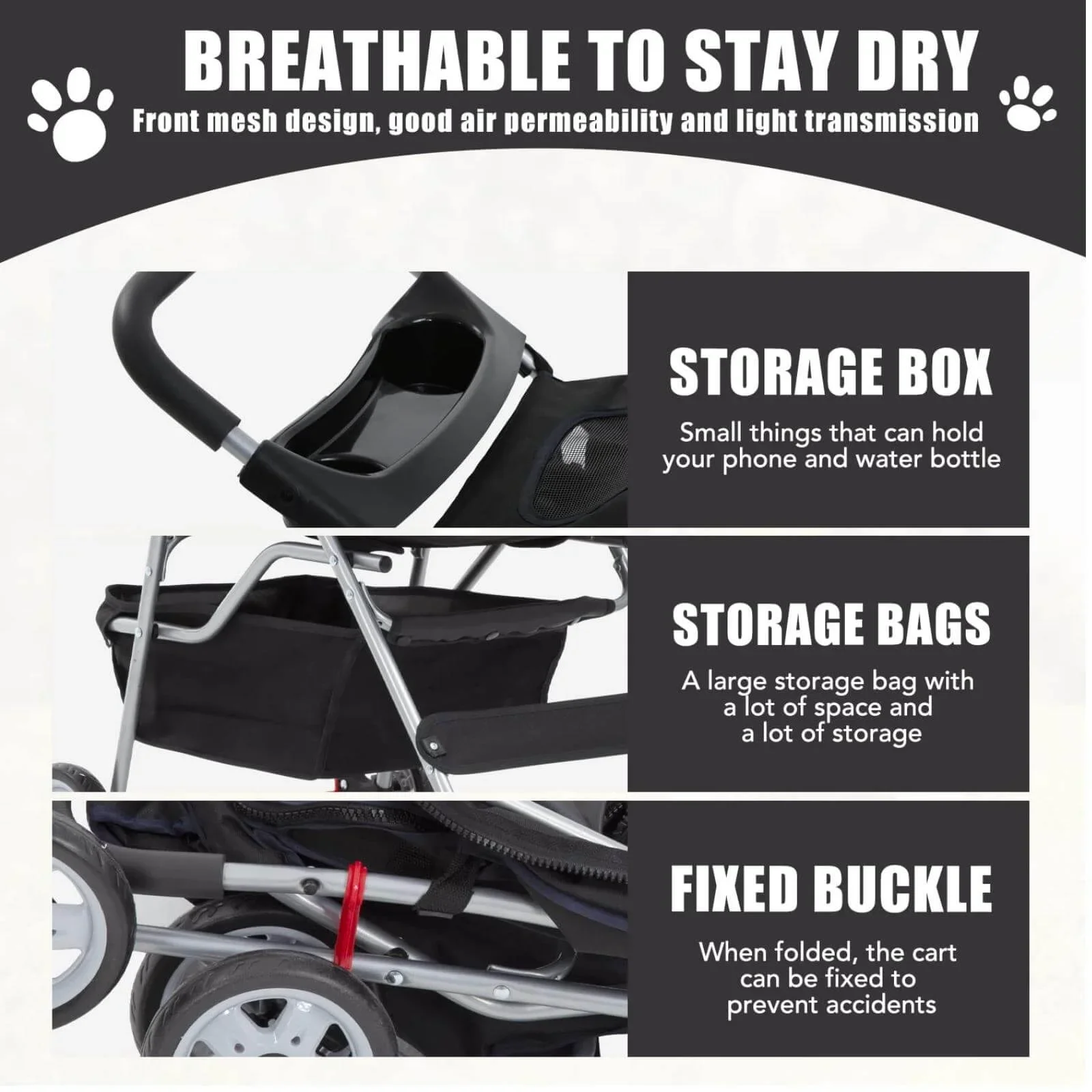 Foldable Dog Stroller Cat Stroller with Storage Basket & Removable Liner. 4 Wheels Pet Stroller .Foldable Carrier Strolling Cart for Dogs Cats. Black
