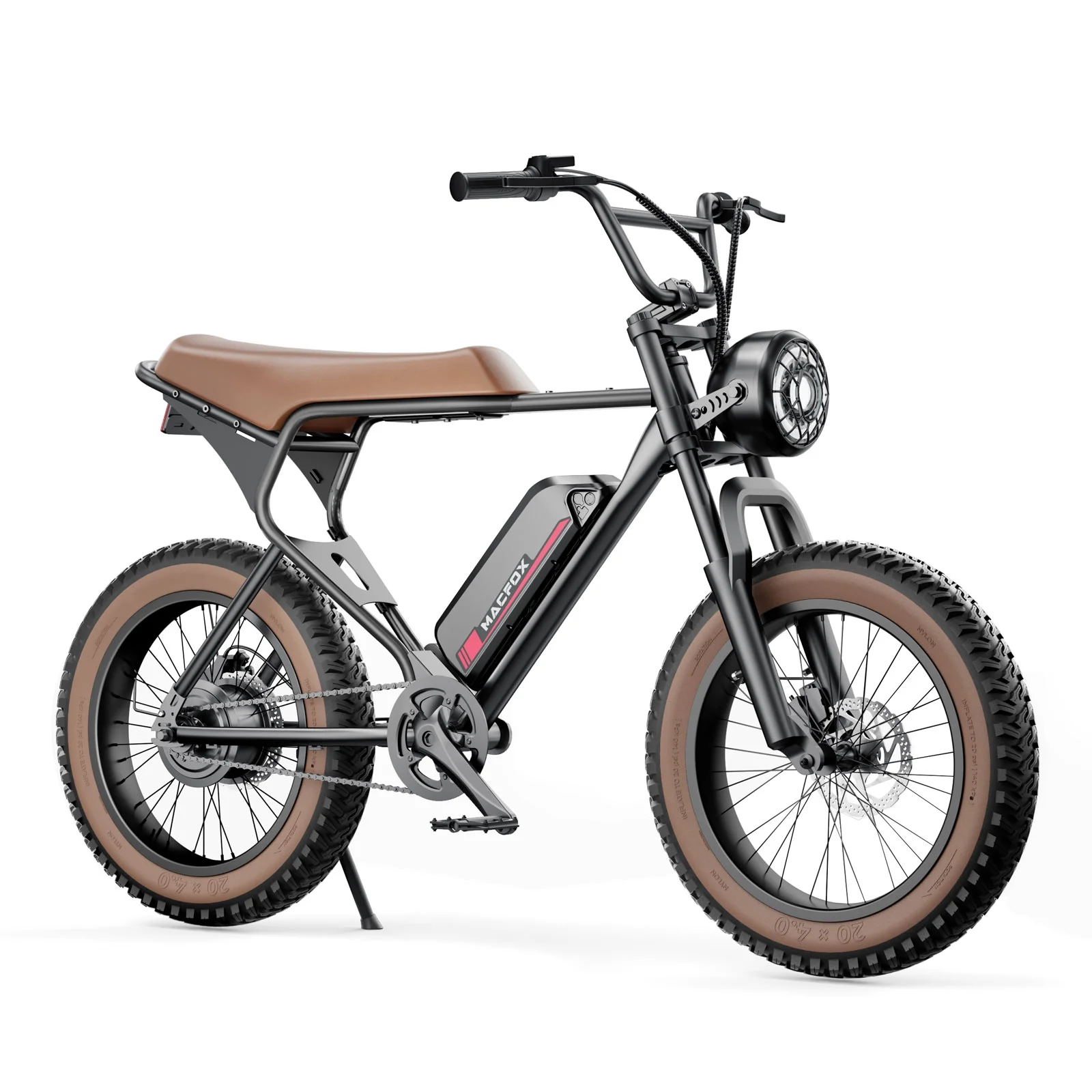 MACFOX Electric Bike. Ebike 500W/48V/10.4Ah. 20 Fat Tire Electric Bicycles Up to 20MPH & 40 Miles with Retro Motorcycle Design. Removable Battery. 50N.m Max Torque