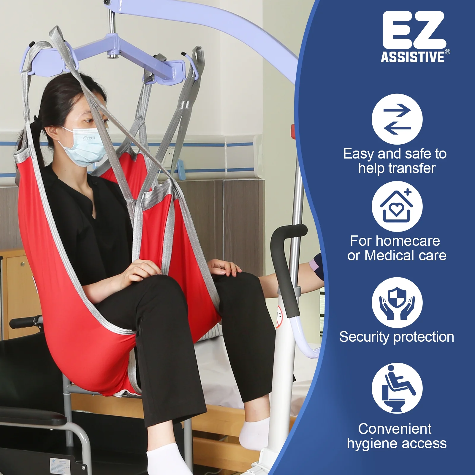EZ Assistive Hoyer Lift Sling for Patient Transfer.Patient Lift Sling for Divided Leg.Hoyer Sling Transfer and Lift Patient Safely. 500lb Weight Capacity
