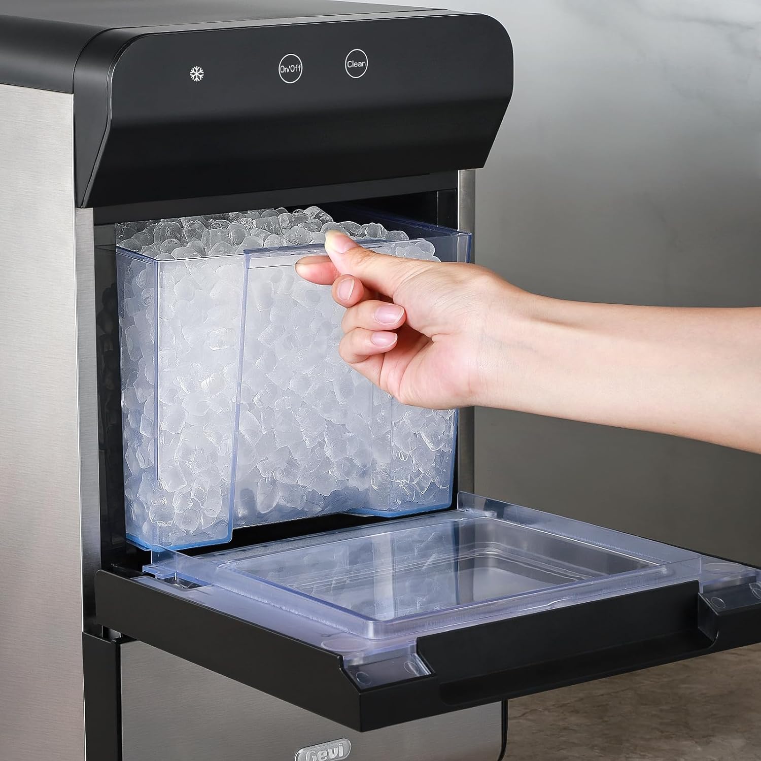 V2.0 Countertop Gemi Nugget Ice Maker | Self-Cleaning Pellet Ice Machine | Open and Pour Water Refill | Stainless Steel Housing | Fit Under Wall Cabinet | White