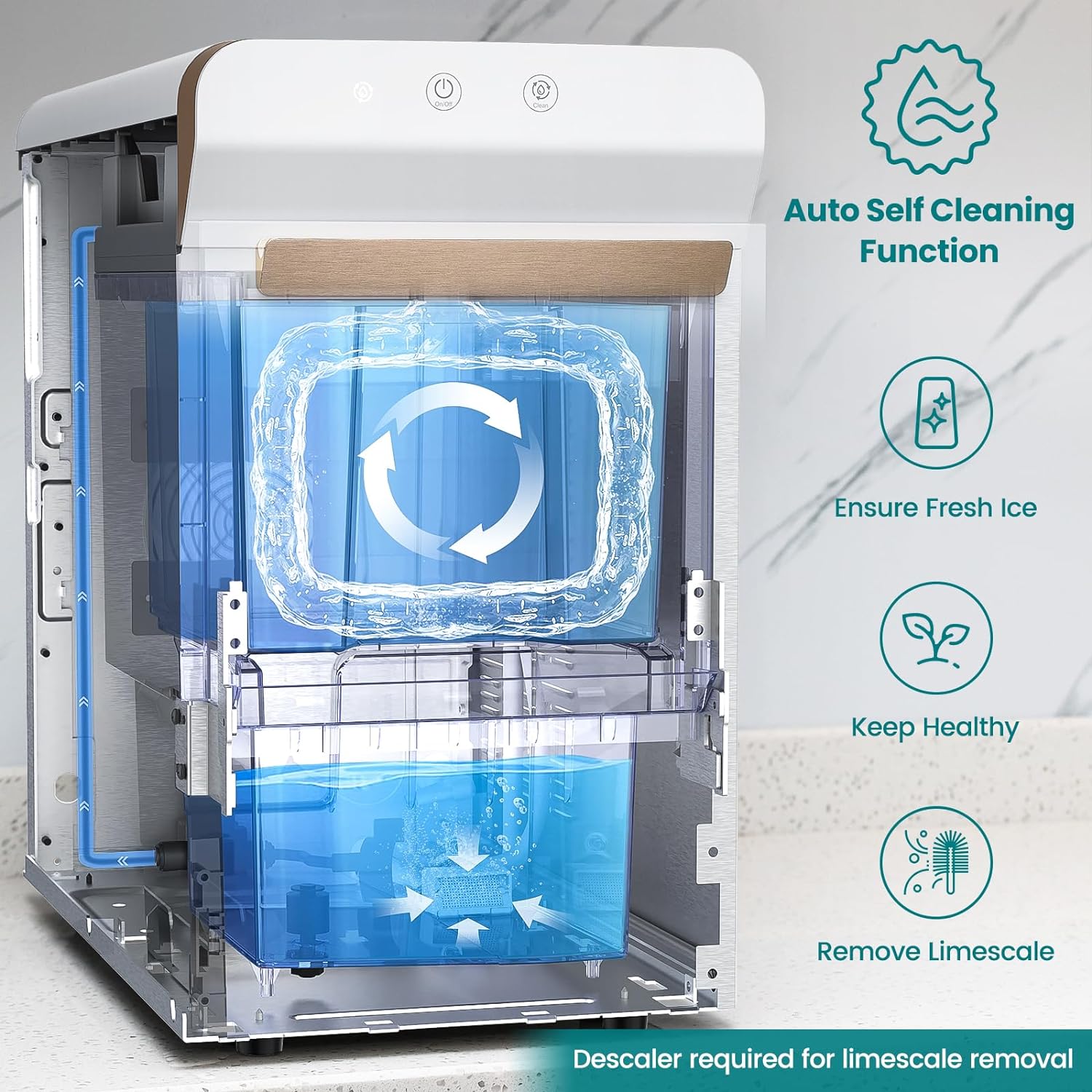 V2.0 Countertop Gemi Nugget Ice Maker | Self-Cleaning Pellet Ice Machine | Open and Pour Water Refill | Stainless Steel Housing | Fit Under Wall Cabinet | White