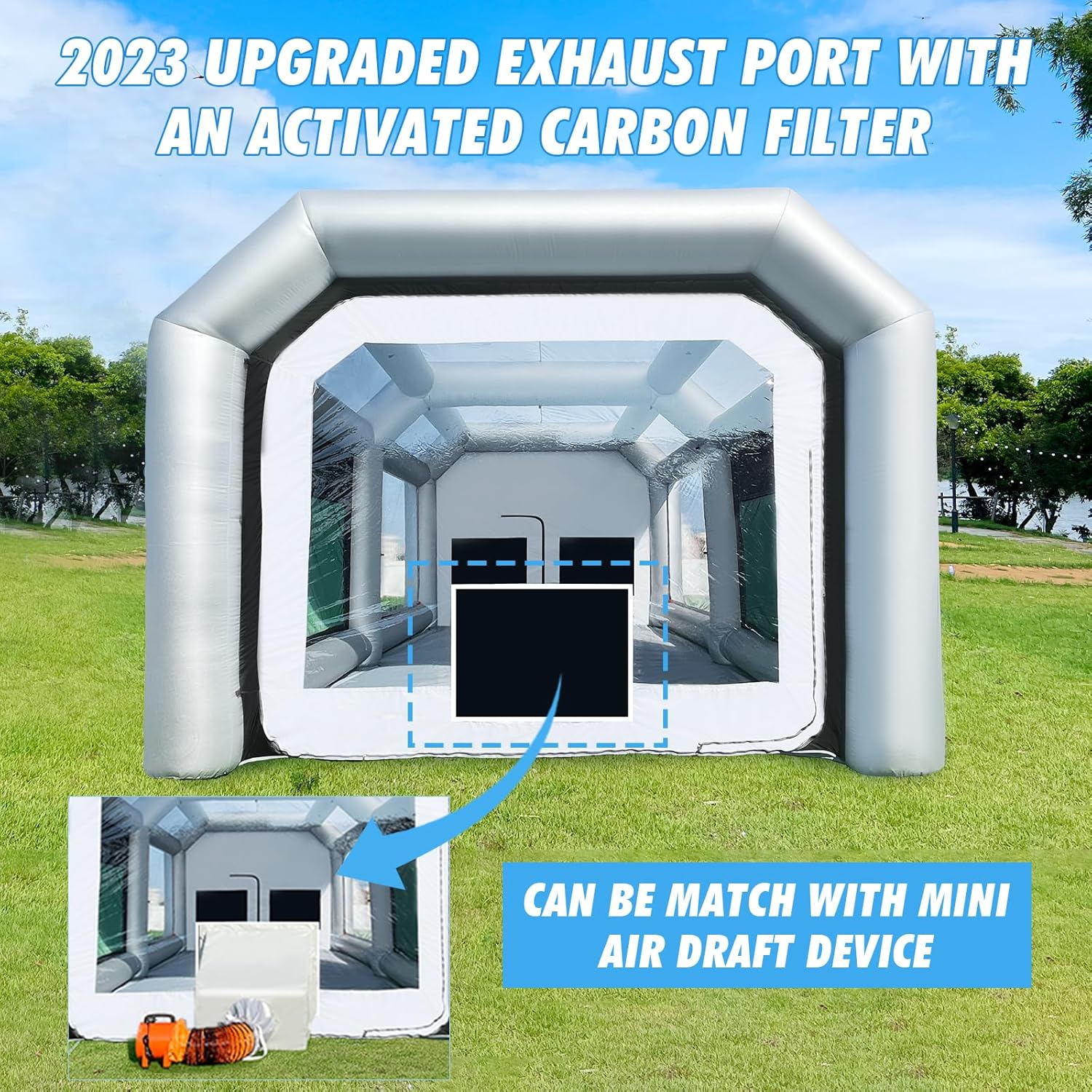 14x10x8.5Ft Inflatable Paint Booth with Oversized & Double Filters and Two Blowers(480W+370W) More Durable Portable Inflatable Spray Booth Tent for Painting Auto Parts Furniture