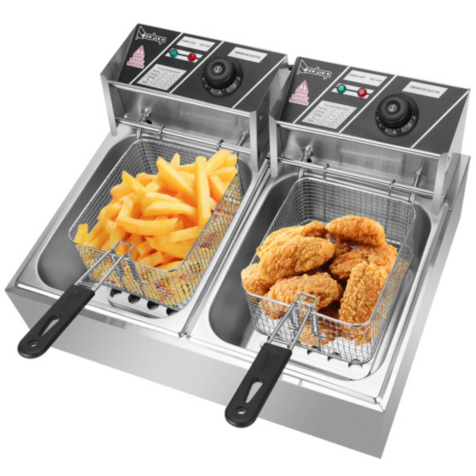YAPENG Electric Deep Fryer. 12L*2 Large Capacity Countertop Fryer w/Dual Removable Basket and Lids. 2500W*2 Stainless Steel Deep Fryer. Silver