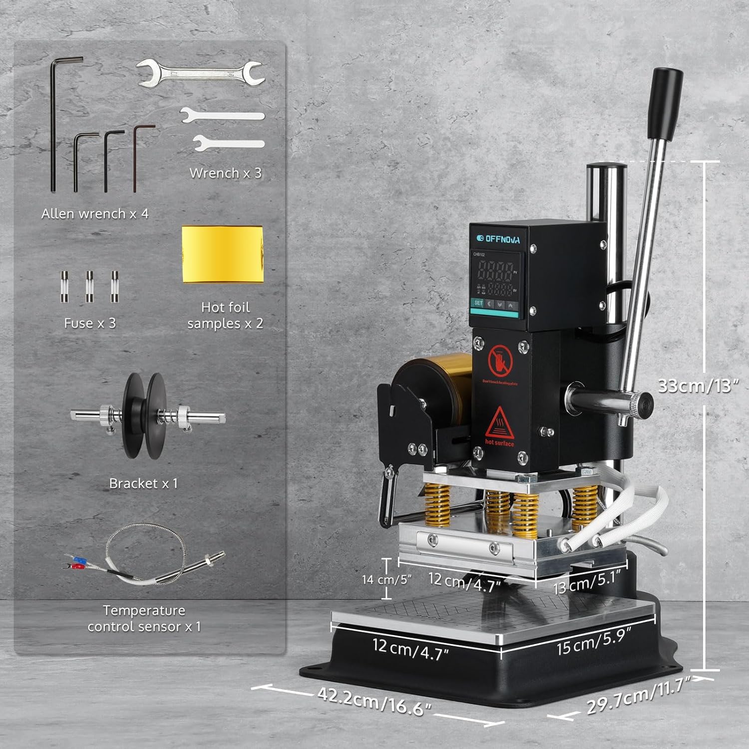 Hot Foil Stamping Machine 10x13cm with U-Slot & Movable Table. 110V Digital Embossing Machine Manual Tipper Stamper for PVC Wood PU Leather Logo