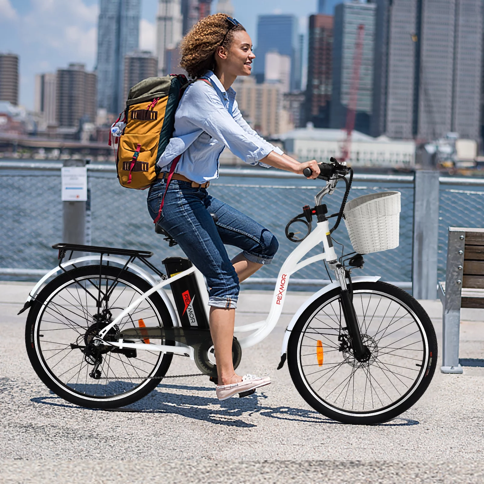 PEXMOR Electric Bike for Adults. 350W (Peak 500W) City Commuter Ebike 36V 12.5AH Removable Battery. 26 Cruiser Electric Bicycle Shimano 6-Speed | Dual Shock Absorber | Basket