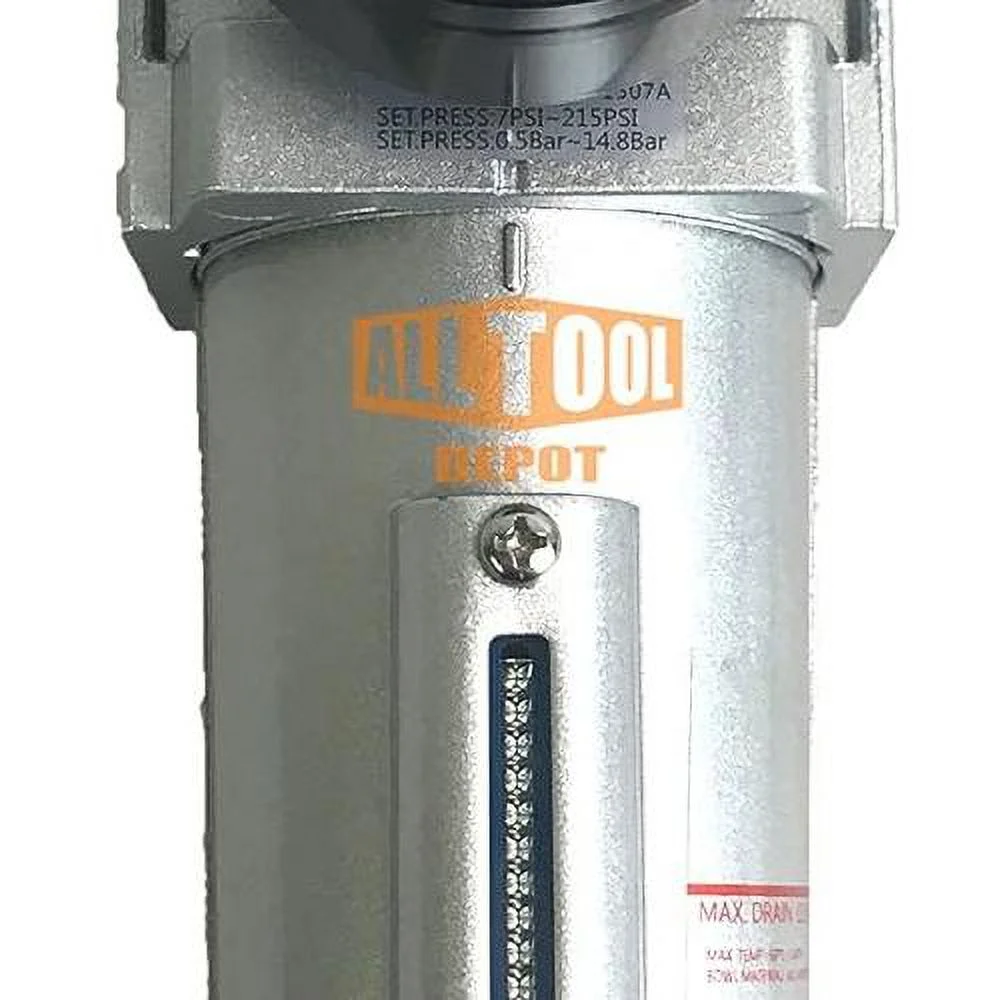 NPT HEAVY DUTY Compressed Air In Line Filter Regulator Combo Piggyback. Metal Bowl. 5 Micron . Adjustable From 7 To 175 PSI (AUTO DRAIN)