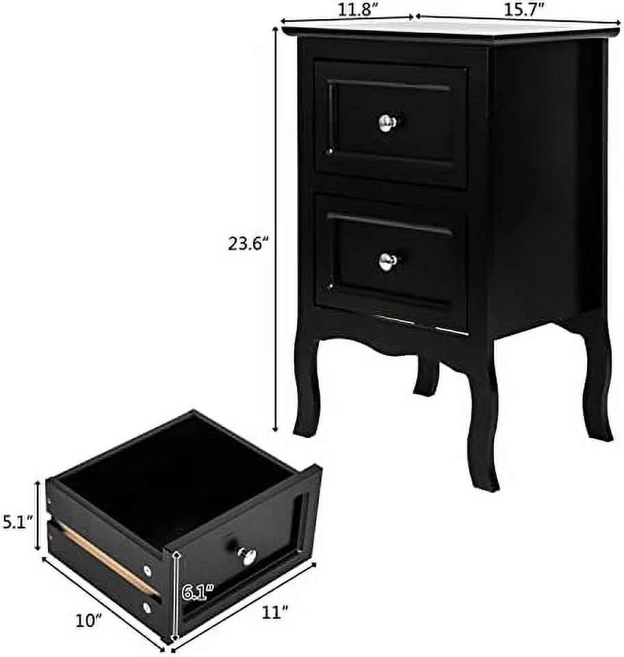 NTTBOBOEC Night Table Modern Wood Night Stand End Table Wooden Bed Side Tables with 2 Drawers Large Space Brown Size 15.74(W) x 11.81(D) x 23.66(H)