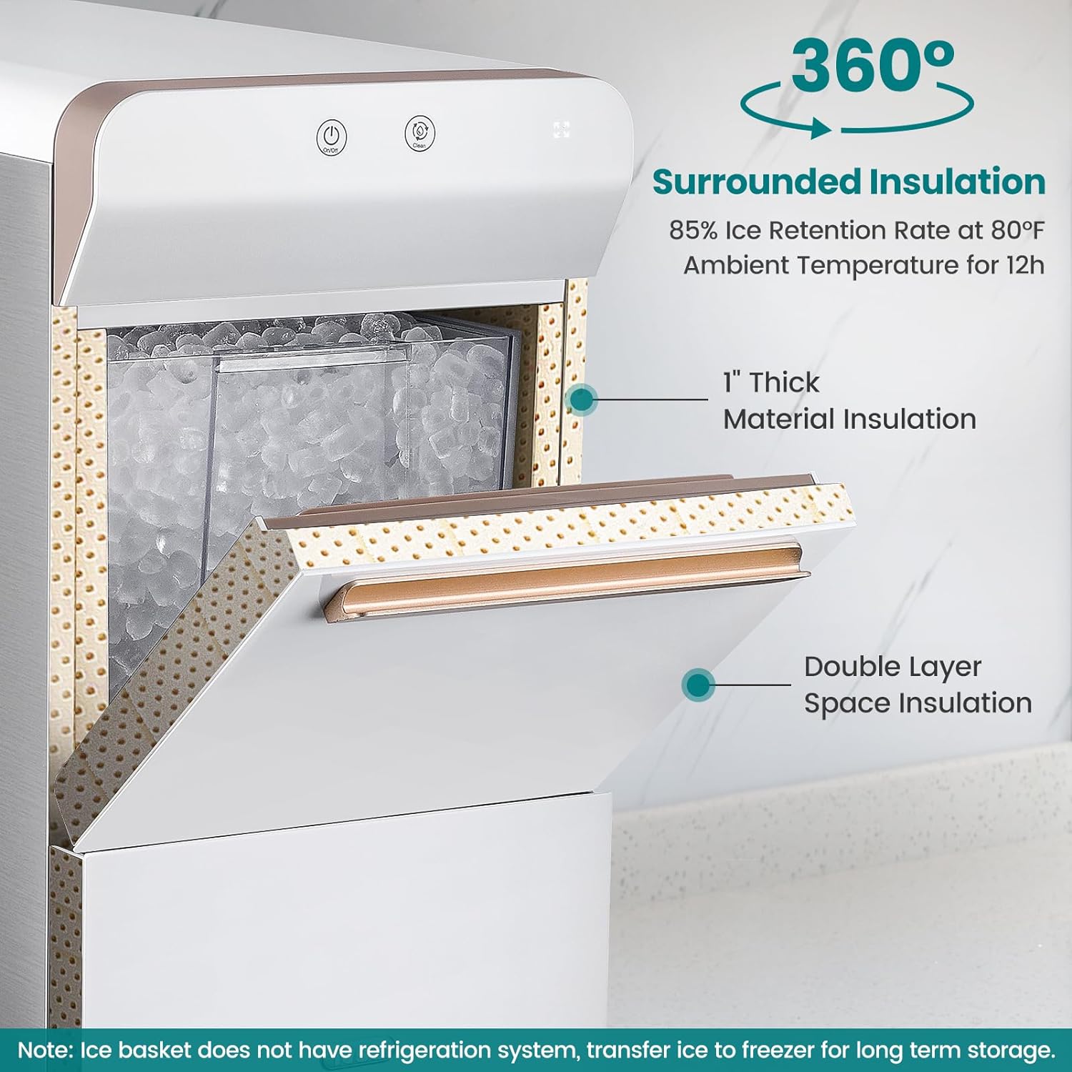 V2.0 Countertop Gemi Nugget Ice Maker | Self-Cleaning Pellet Ice Machine | Open and Pour Water Refill | Stainless Steel Housing | Fit Under Wall Cabinet | White