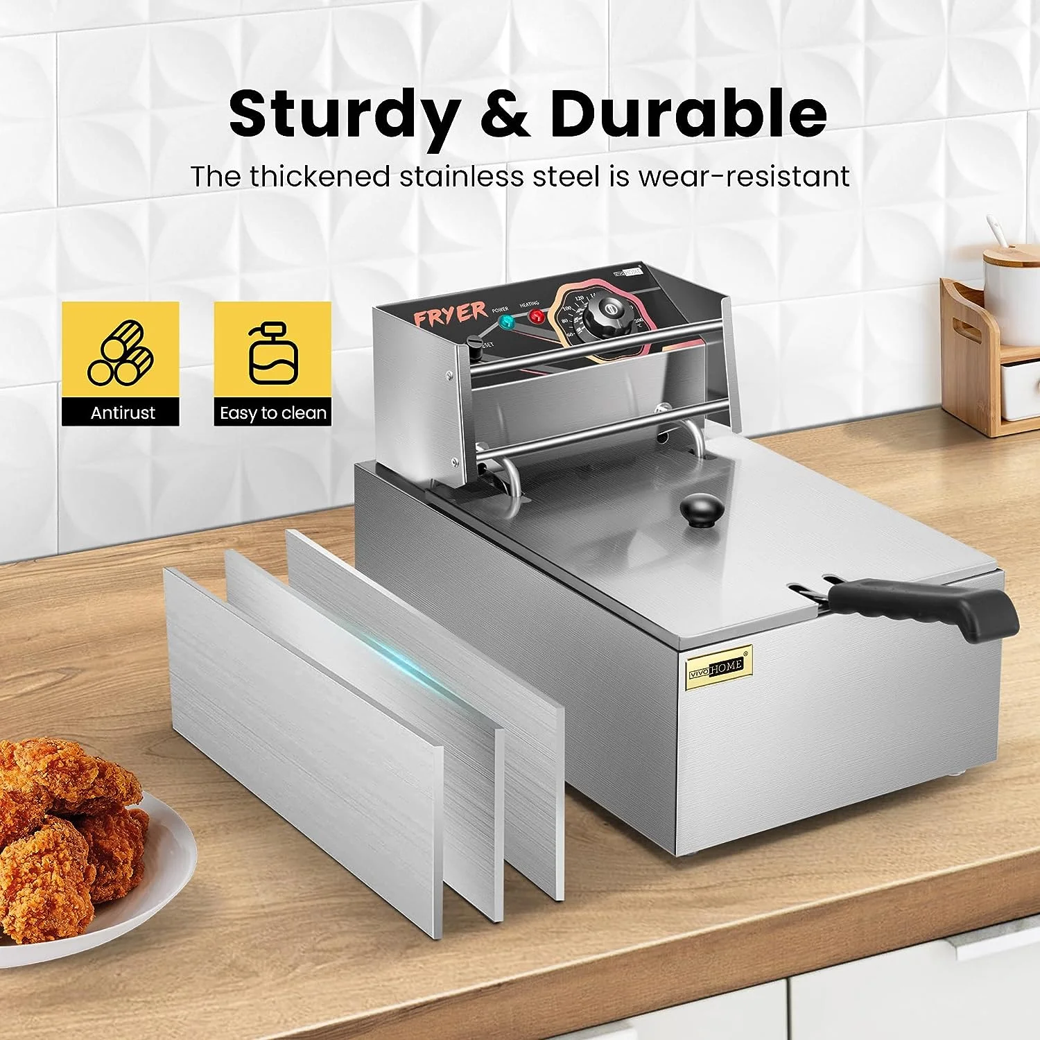 VIVOHOME 2500W 10.6 QT Electric Deep Fryer with 6.3 QT Removable Basket. Temperature Adjustable 140-392�H