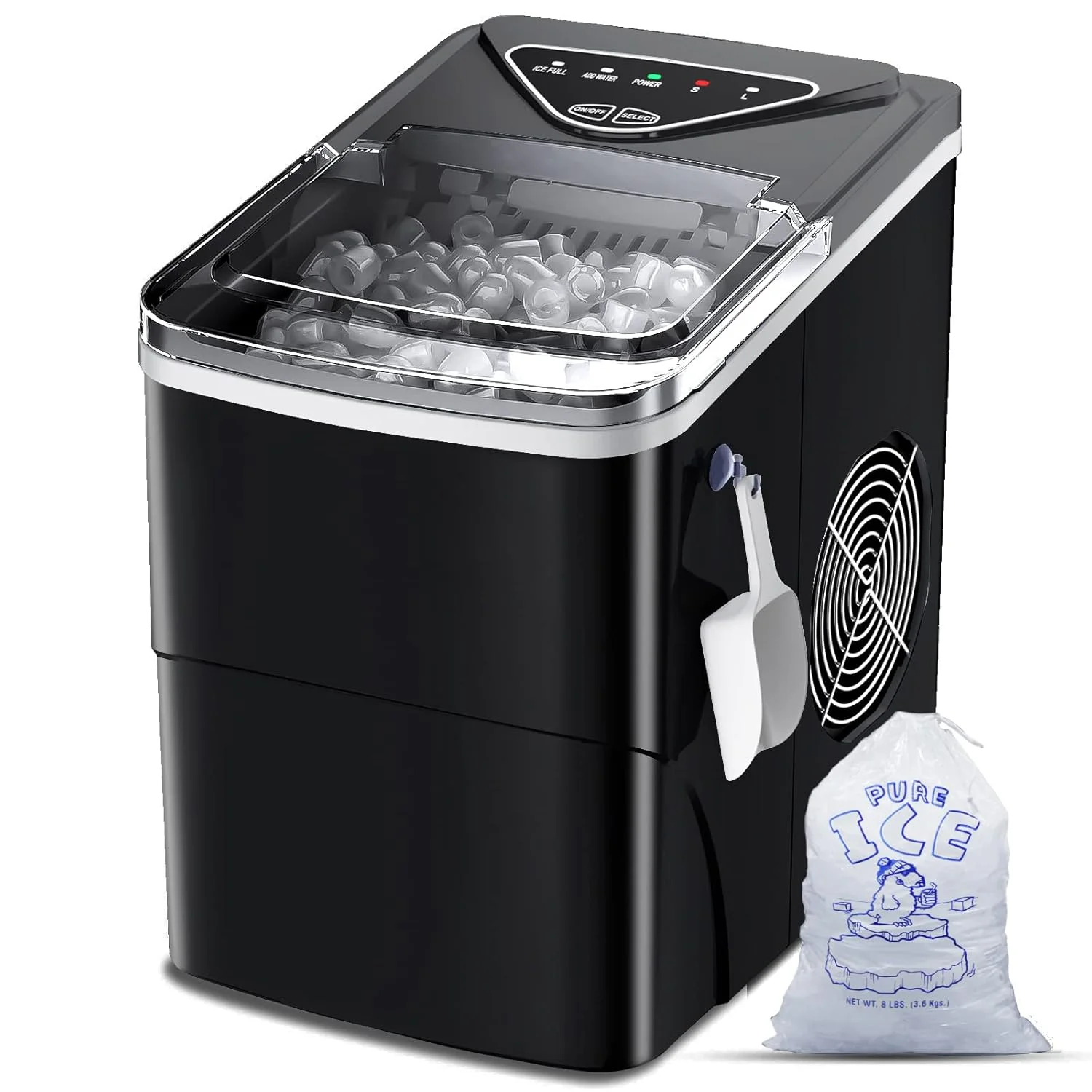 Ice Makers Countertop. Self-Cleaning Function. Portable Electric Ice Cube Maker Machine. 9 Pellet Ice Ready in 6 Mins. 26lbs 24Hrs with Ice Bags and Scoop Basket for Home Bar Camping RV(Black)