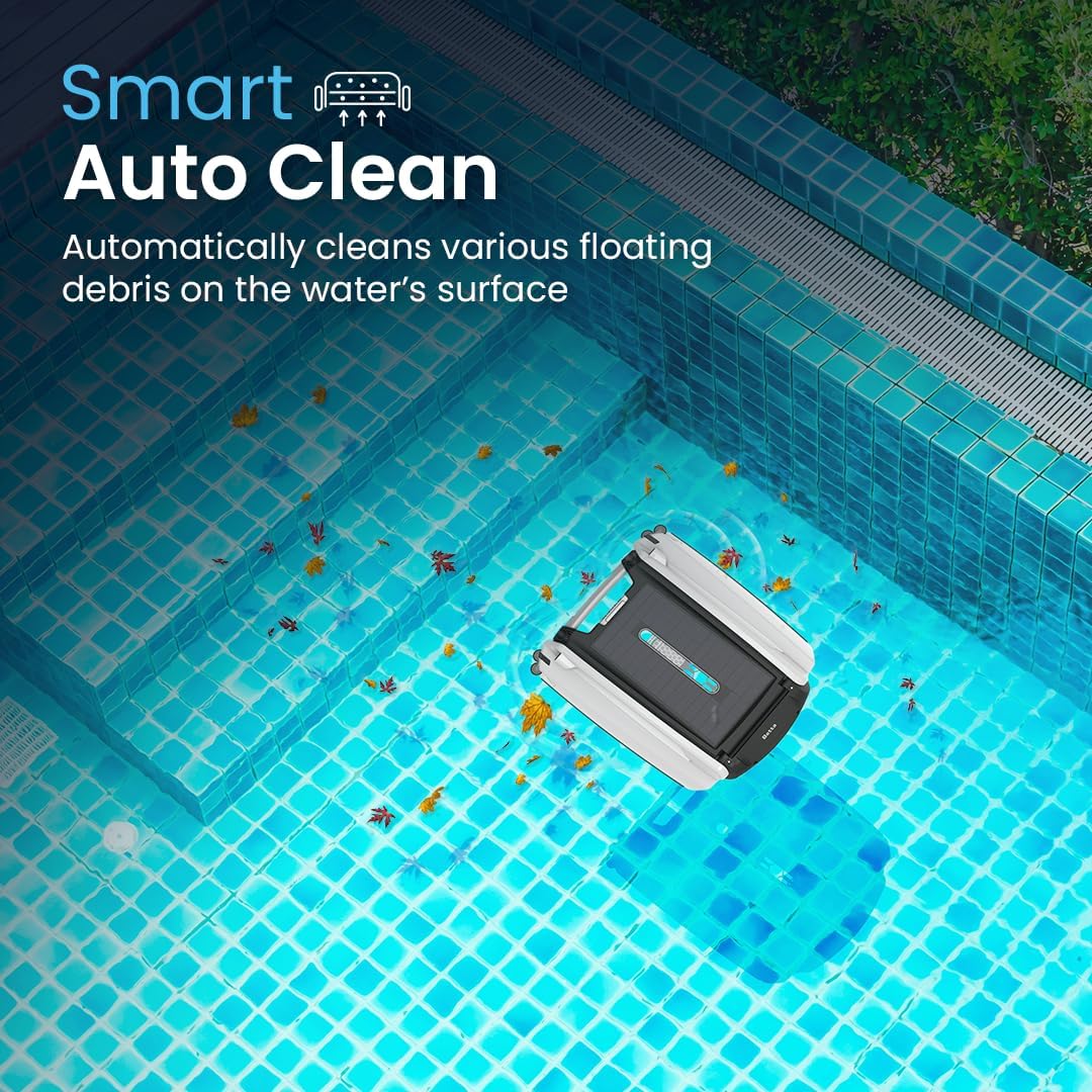 Solar Powered Automatic Robotic Pool Skimmer Cleaner with 30-Hour Continuous Cleaning Battery Power and Re-Engineered Twin Salt Chlorine Tolerant Motors (White)