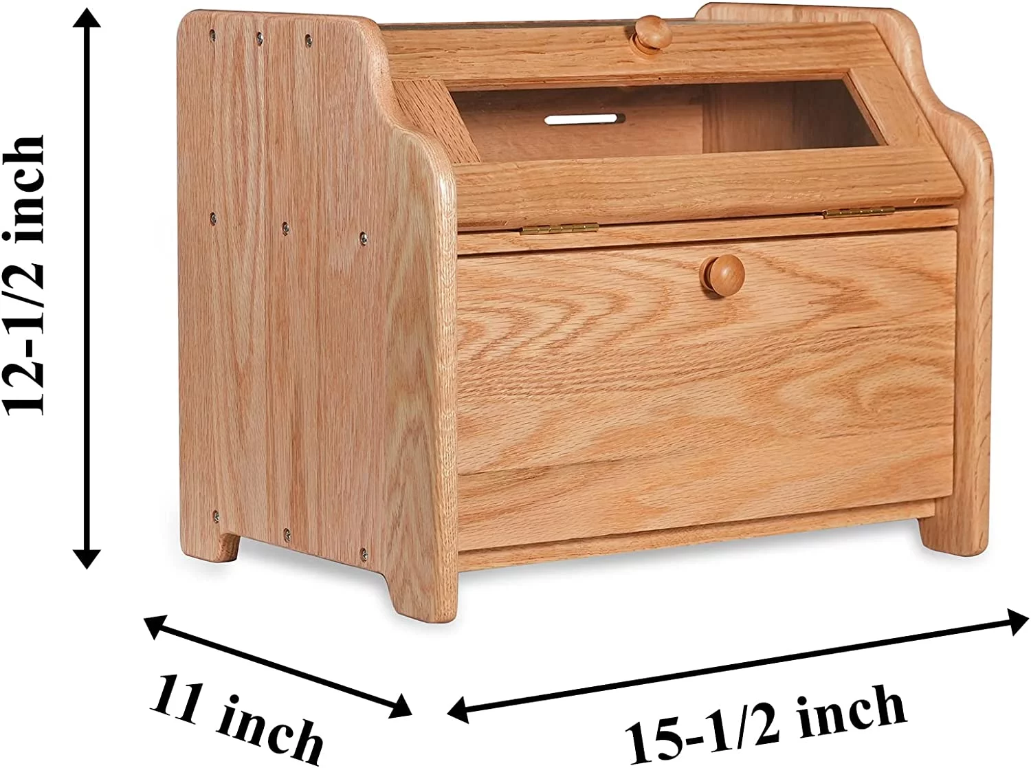 Bread Box. Solid Wood Oak Bread Box for Kitchen Countertop. Double Layer Bread Container for Bread Storage. Large Capacity Breadbox with Clear Window. Nature