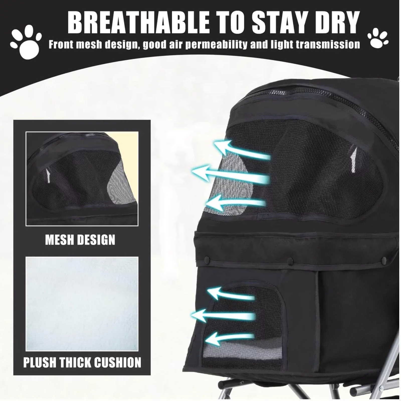 Foldable Dog Stroller Cat Stroller with Storage Basket & Removable Liner. 4 Wheels Pet Stroller .Foldable Carrier Strolling Cart for Dogs Cats. Black