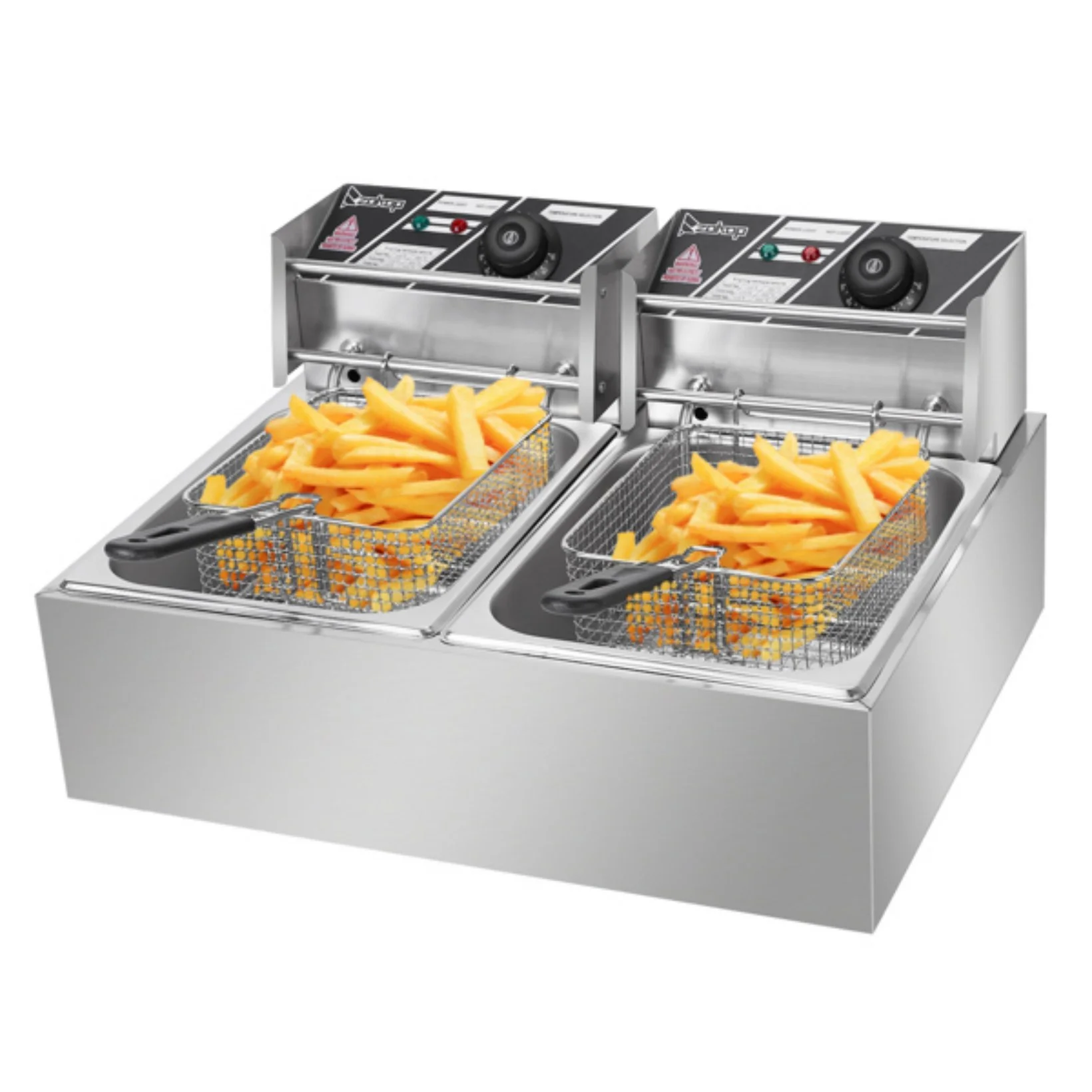 YAPENG Electric Deep Fryer. 12L*2 Large Capacity Countertop Fryer w/Dual Removable Basket and Lids. 2500W*2 Stainless Steel Deep Fryer. Silver