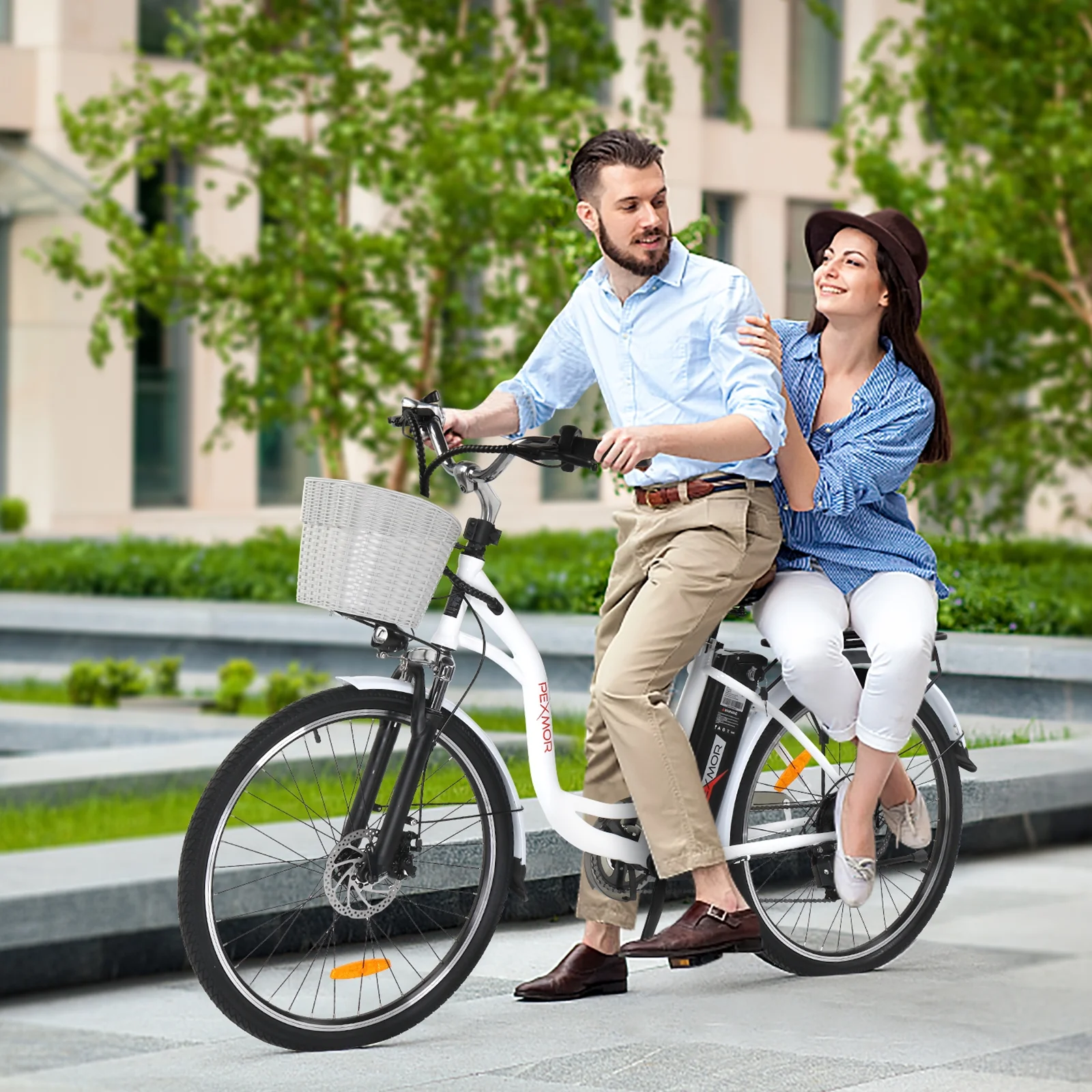 PEXMOR Electric Bike for Adults. 350W (Peak 500W) City Commuter Ebike 36V 12.5AH Removable Battery. 26 Cruiser Electric Bicycle Shimano 6-Speed | Dual Shock Absorber | Basket