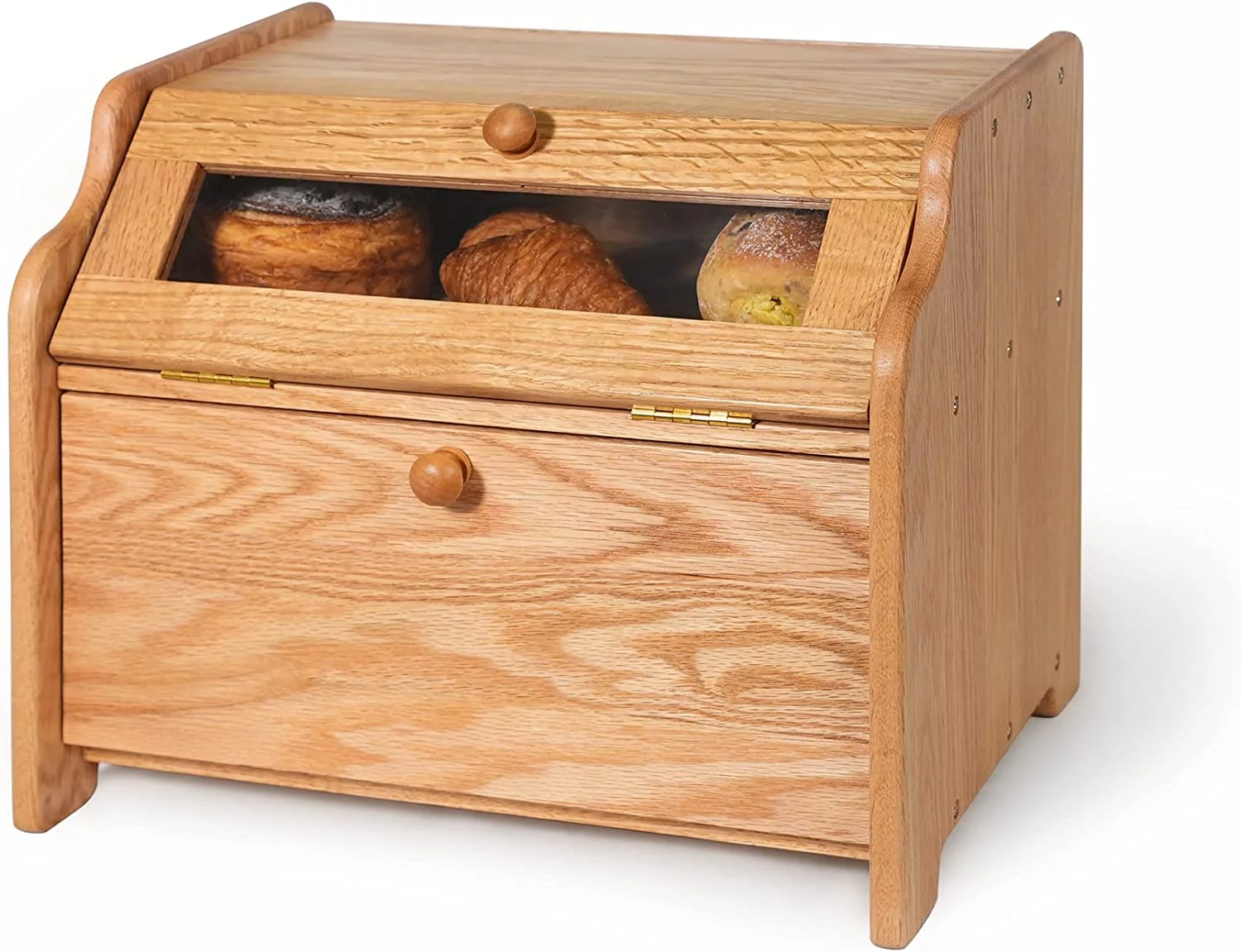 Bread Box. Solid Wood Oak Bread Box for Kitchen Countertop. Double Layer Bread Container for Bread Storage. Large Capacity Breadbox with Clear Window. Nature