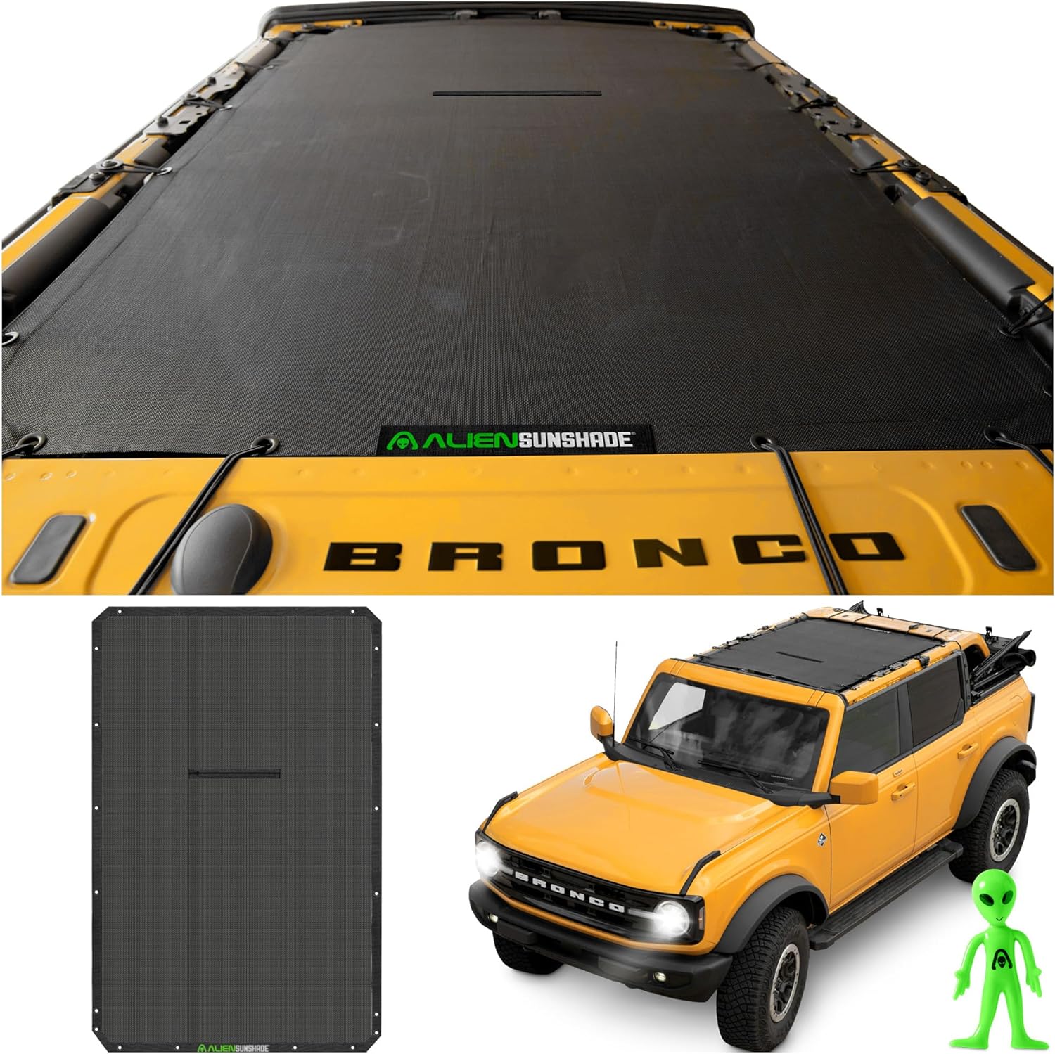 Ford Bronco Sun Shade Black (2021 - 2024) - Full Length Bronco Sunshade Bimini Top for Ford Bronco Accessories 4 Door. Jeep Gifts  ?Premium Mesh Bikini Top Shade Blocks UV. Wind & Noise