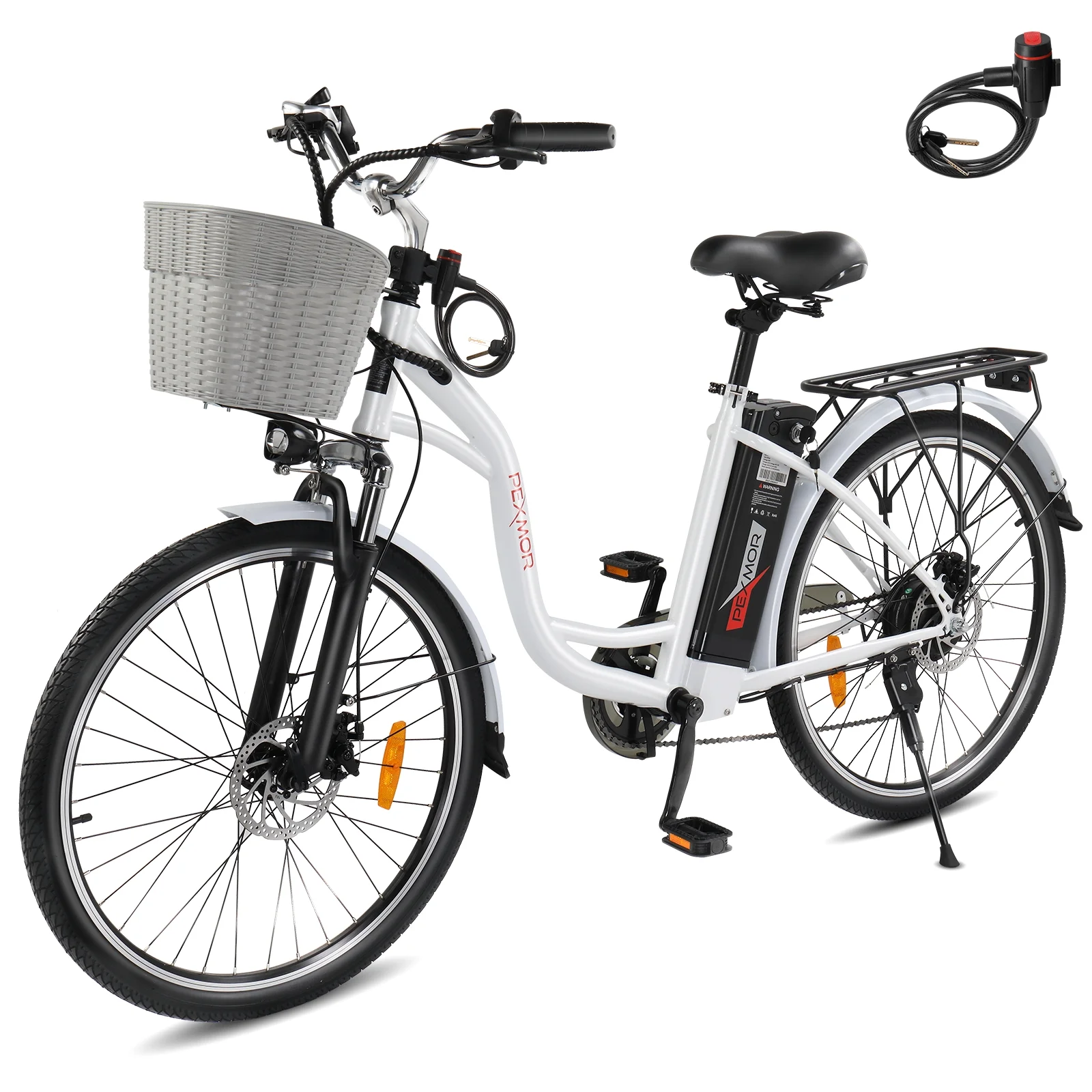 PEXMOR Electric Bike for Adults. 350W (Peak 500W) City Commuter Ebike 36V 12.5AH Removable Battery. 26 Cruiser Electric Bicycle Shimano 6-Speed | Dual Shock Absorber | Basket