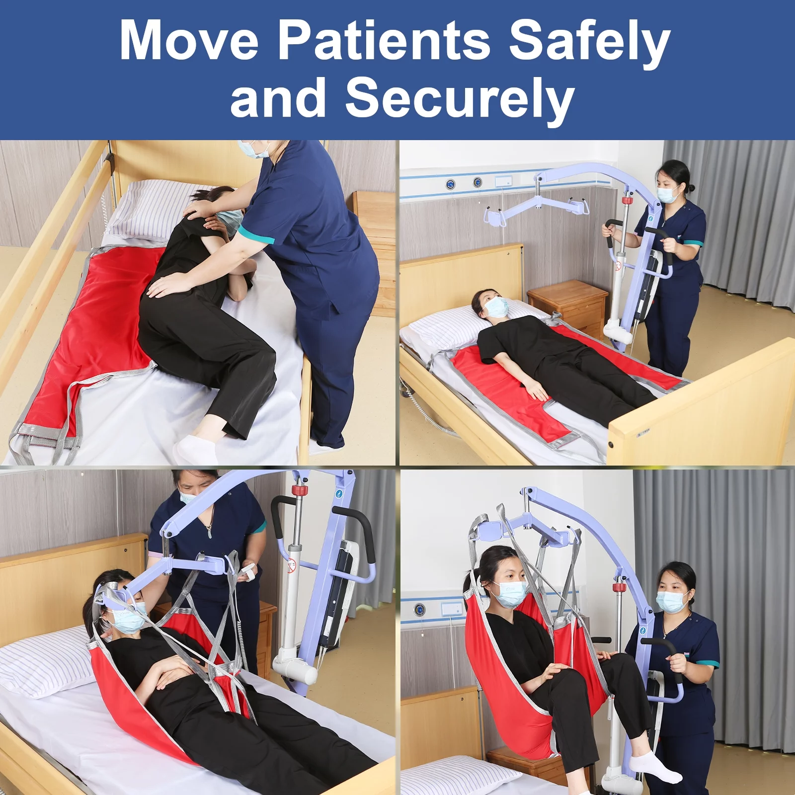 EZ Assistive Patient Lift Sling with Divided Leg for Patient Transfer Red Hoyer Lift Sling. 500lb Weight Capacity (Large Size )