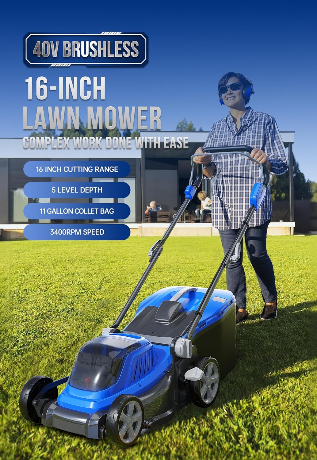 Lawn Mower 40V Brushless 16 Cordless. 5 Cutting Height Adjustments. Electric Lawn Mower. Quickly Folding Within 5's. 20V*2 4.0AH Battery and Super Charger Included.