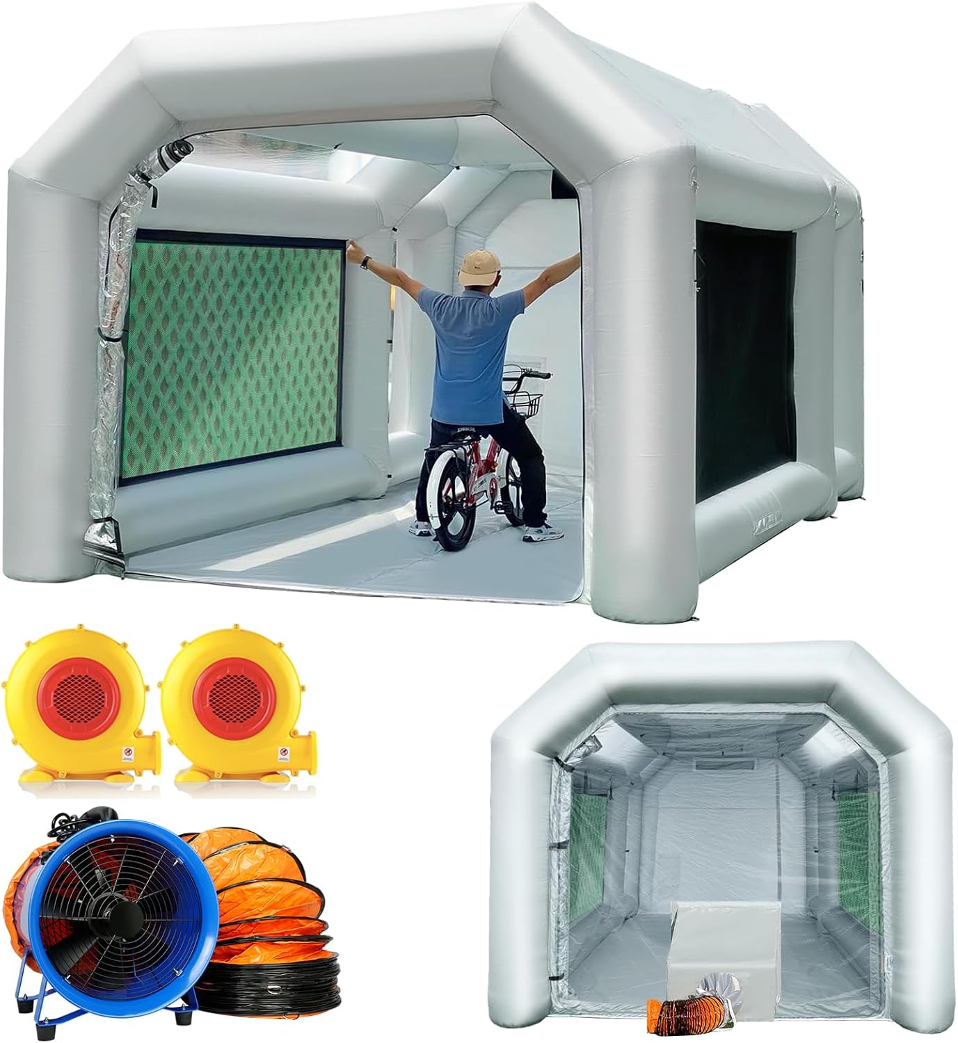 14x10x8.5Ft Inflatable Paint Booth with Oversized & Double Filters and Two Blowers(480W+370W) More Durable Portable Inflatable Spray Booth Tent for Painting Auto Parts Furniture