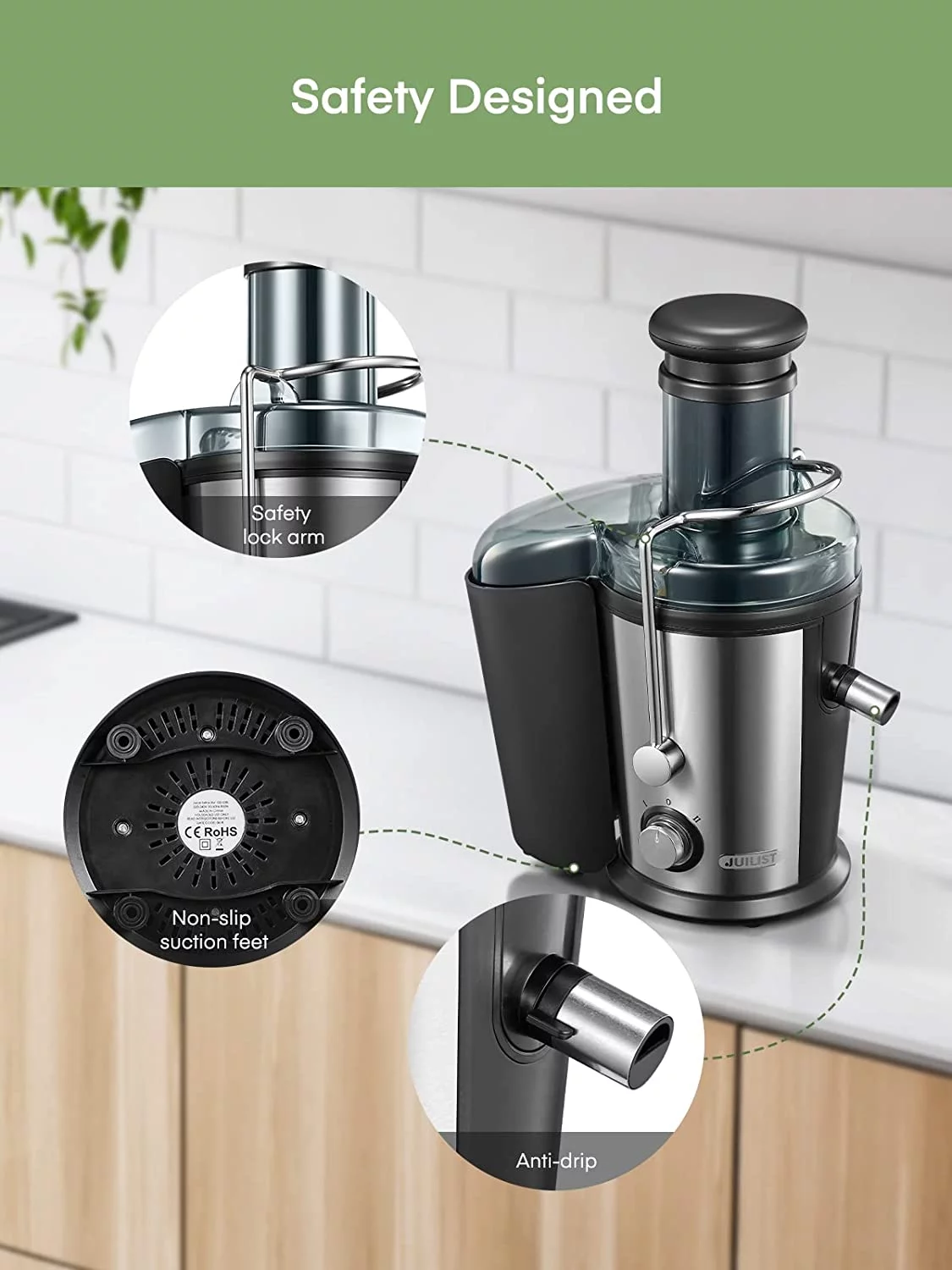 Juicer Machines Vegetable and Fruit. 800W Powerful Juilist Centrifugal Juicer Machines Easy to Clean with Brush. Dual Speeds Juice Extractor Machine with Large 3'' Feed Chute & Anti-Drip