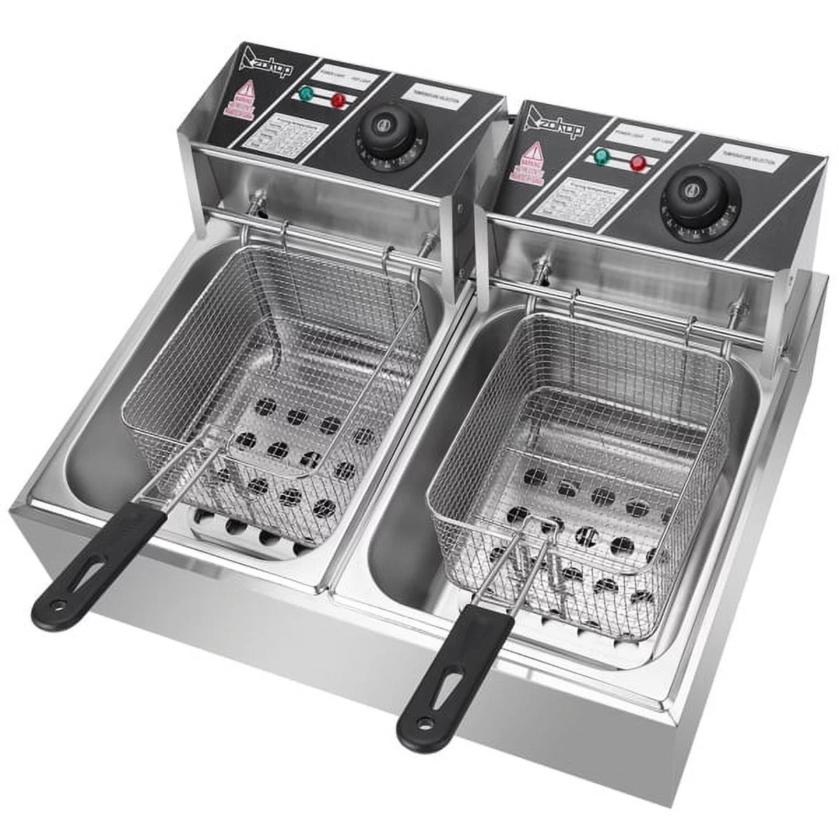 YAPENG Electric Deep Fryer. 12L*2 Large Capacity Countertop Fryer w/Dual Removable Basket and Lids. 2500W*2 Stainless Steel Deep Fryer. Silver