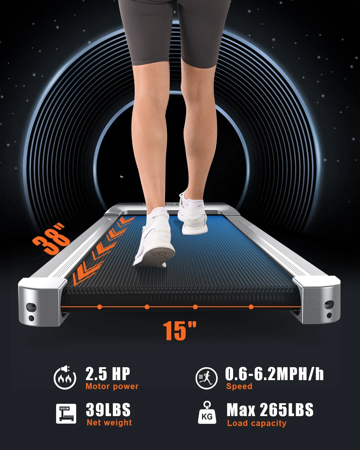 Bigzzia Walking Pad Treadmill. 2.5HP Brushless Motor Under Desk Treadmill. Portable Treadmill for Home Office Use. Super Large Display. Silver