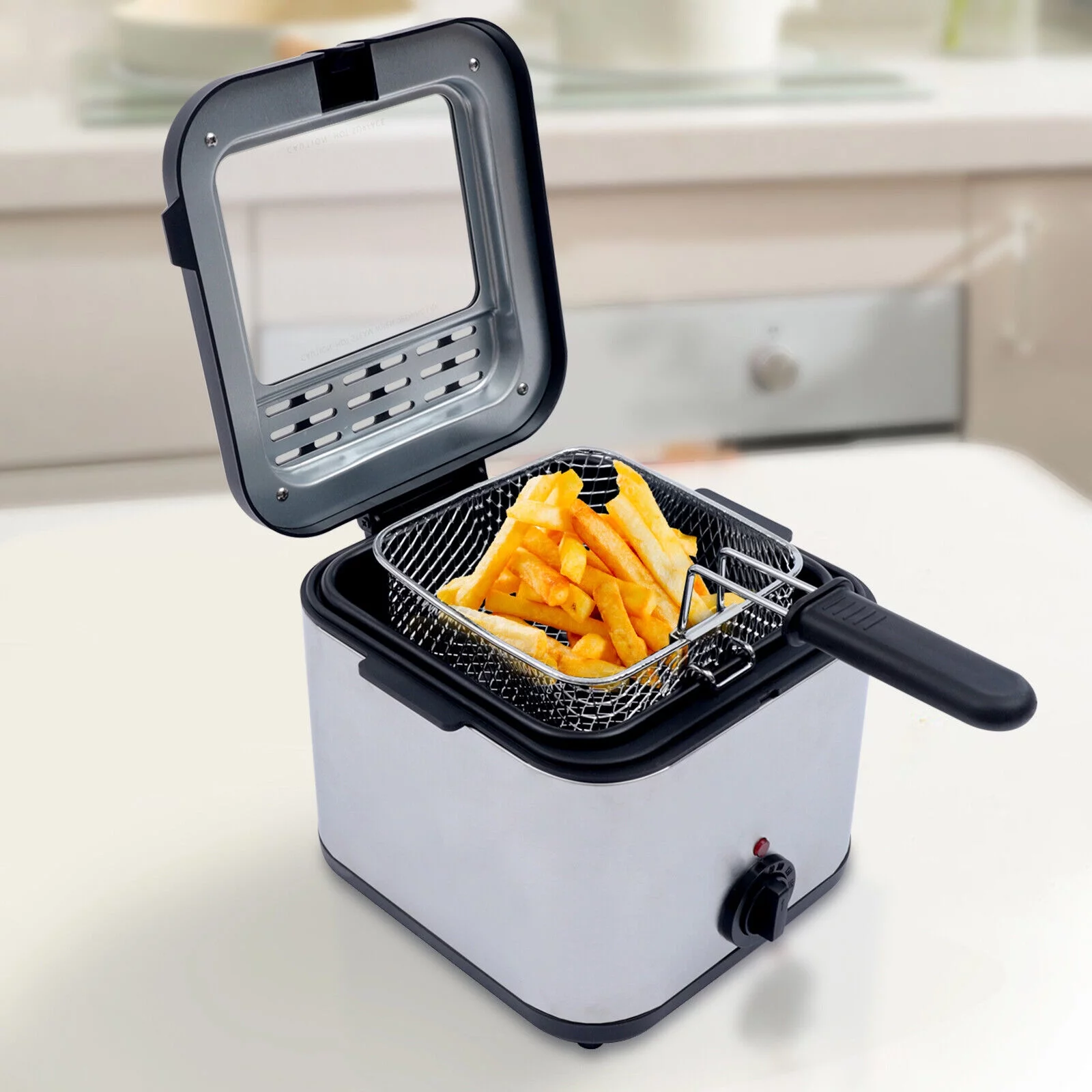 1000W 2.5L Deep Fryer With Basket Small Fryer w/ View Window. Oil Dripping Hook