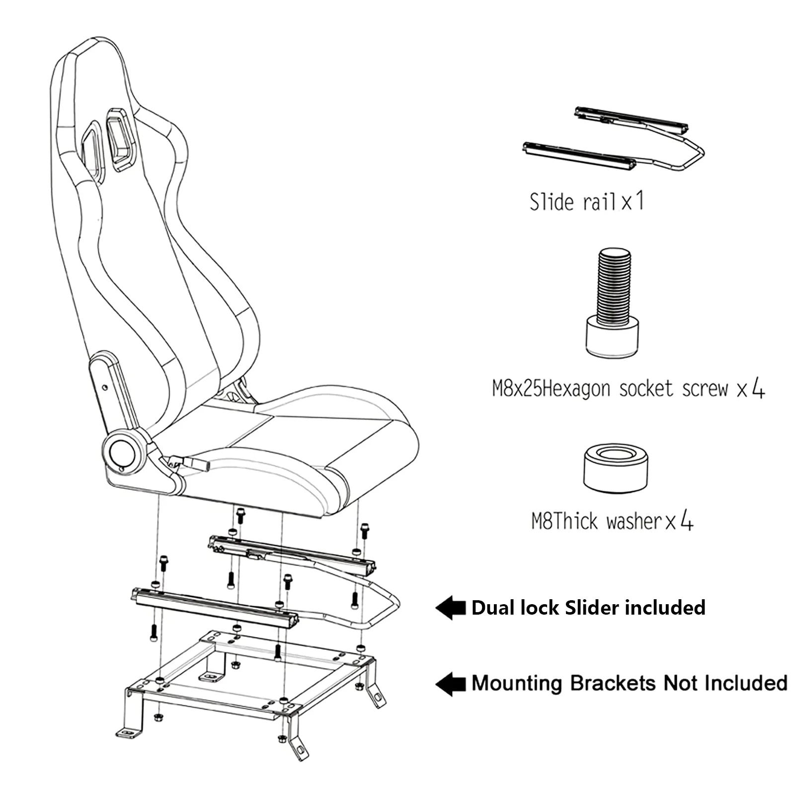 Racing Seats. 2PCS Universal PVC Leather Racing Seats with Dual Lock Sliders. Reclining Design & Front-Back Adjustable Seats (Black&Orange)
