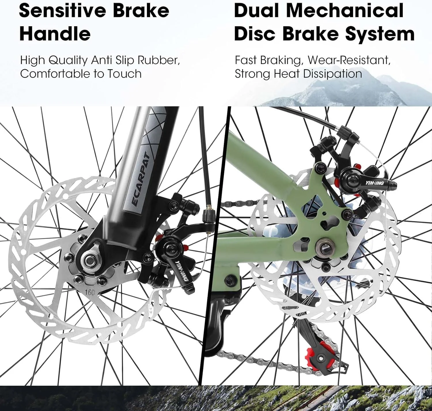 UPYOOE Mountain Bike. Carbon Steel Frame with 24 Wheels. Trail Commuter City Snow Beach Mountain Bikes Bicycles Disc Brakes Thumb Shifter. Front Fork Bicycles for Adult Youth Teenagers Mens Womens