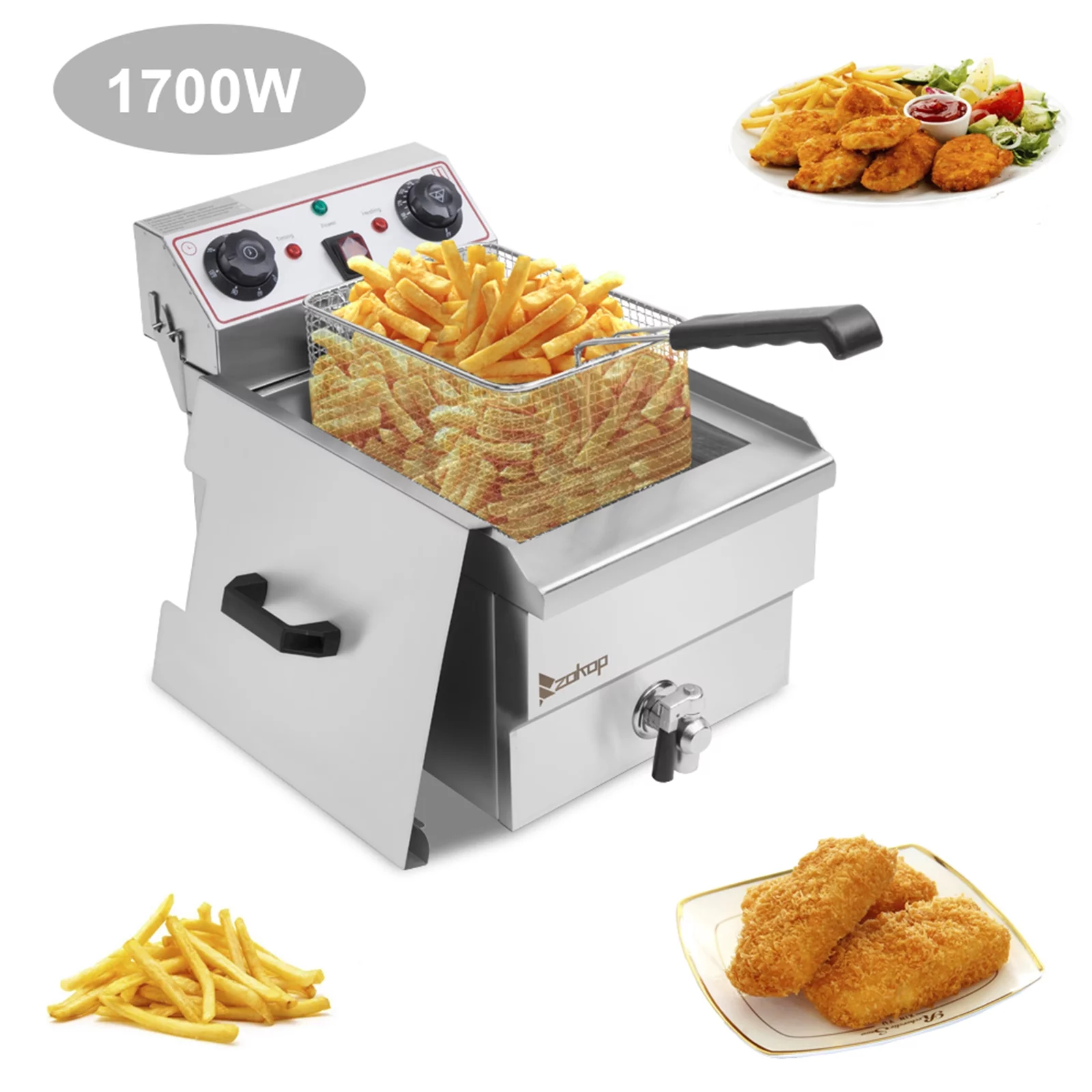 BAYUELSWU Deep Fryer with Basket 12.5Qt Electric Deep Fryer Stainless Steel Single Tank Deep Fryer with 8L Basket Faucet Large Capacity for Home Restaurant