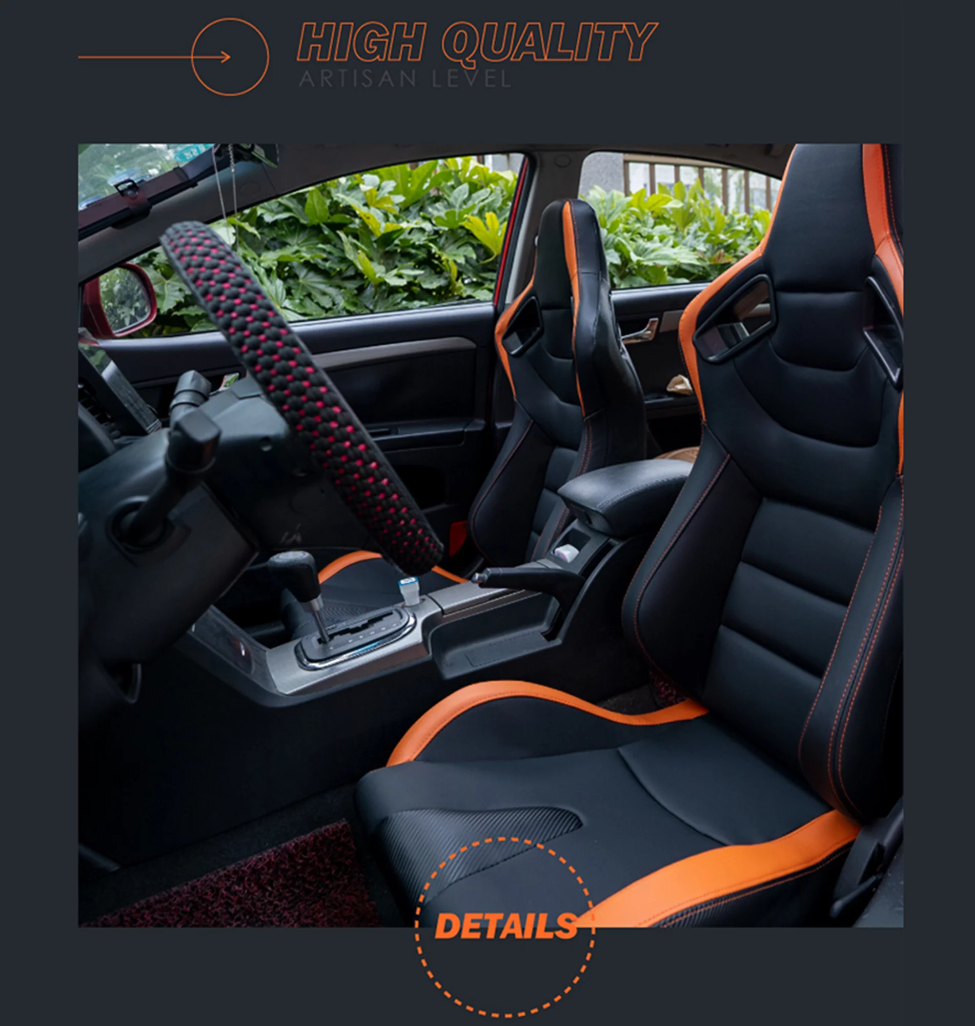 Racing Seats. 2PCS Universal PVC Leather Racing Seats with Dual Lock Sliders. Reclining Design & Front-Back Adjustable Seats (Black&Orange)