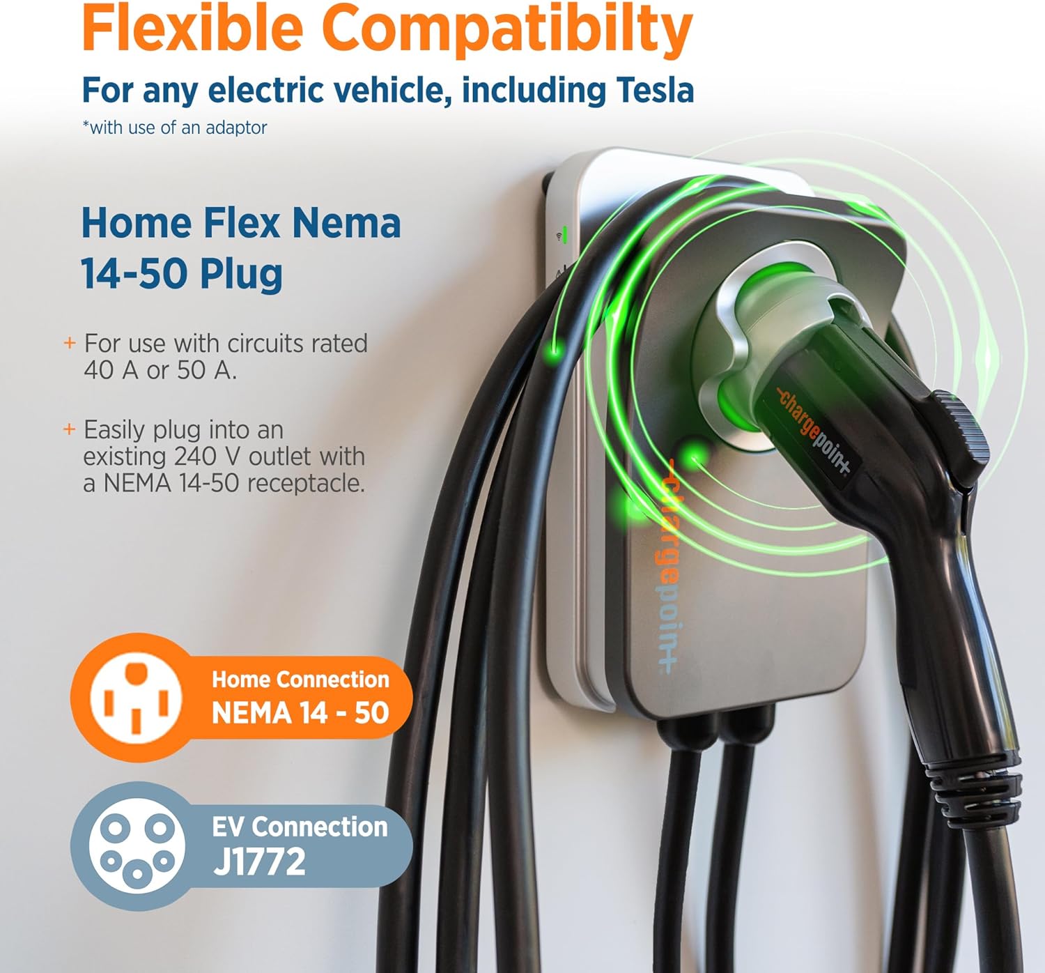 Home Flex Level 2 EV Charger. NEMA 14-50 Outlet 240V EV Charge Station. Electric Vehicle Charging Equipment Compatible with All EV Models