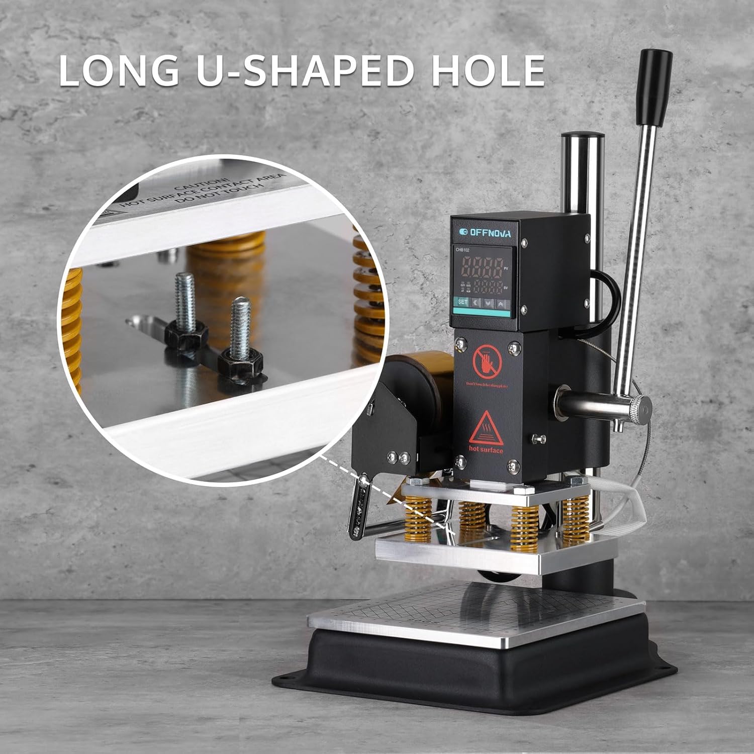 Hot Foil Stamping Machine 10x13cm with U-Slot & Movable Table. 110V Digital Embossing Machine Manual Tipper Stamper for PVC Wood PU Leather Logo