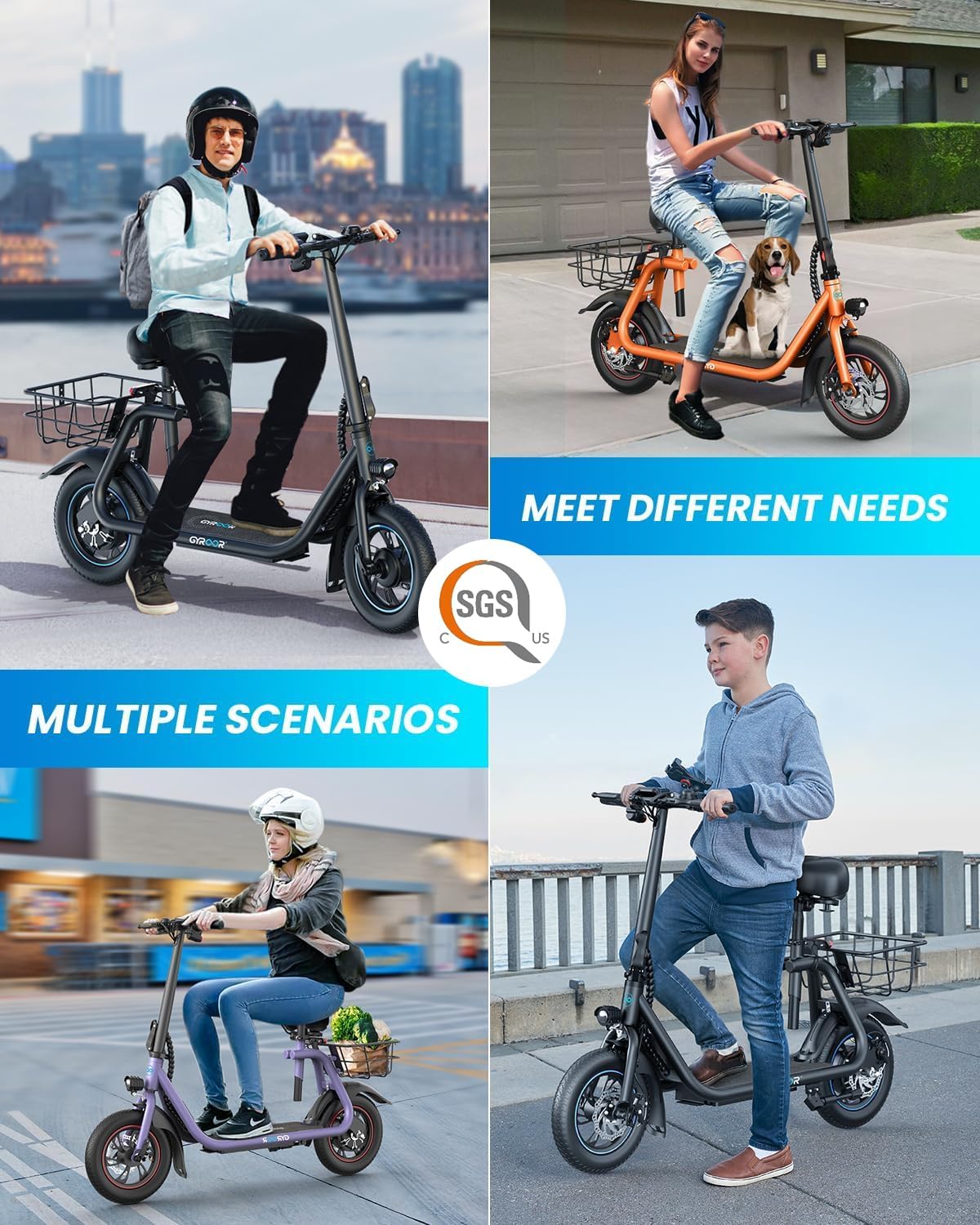 Electric Scooter with Seat & OutdoorMaster Skateboard Cycling Helmet - 450W 20 Mile Electric Scooter. Multi-Sport Ventilated Helmet