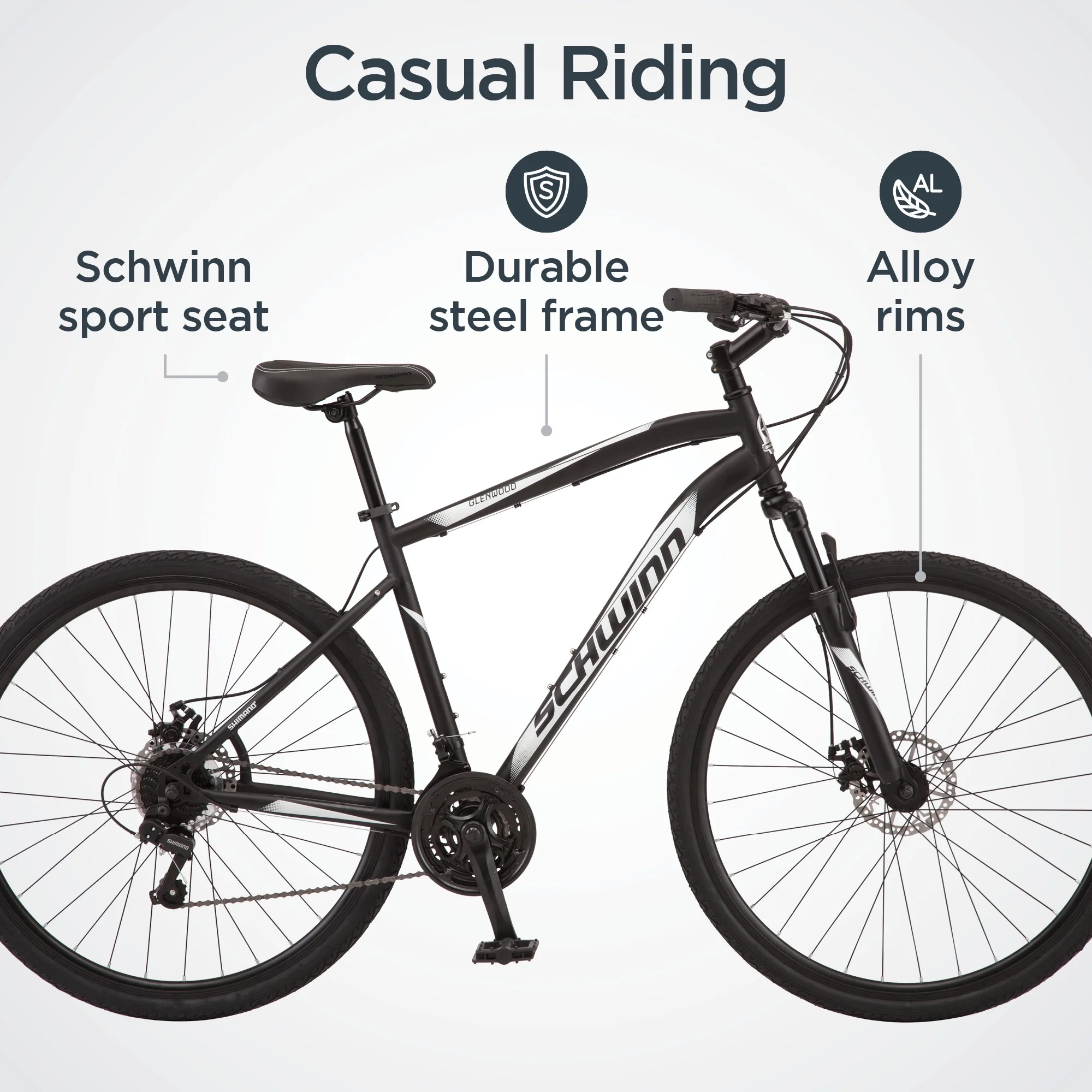 Schwinn 700c Glenwood Mens Hybrid Bike. 21 Speeds. Black