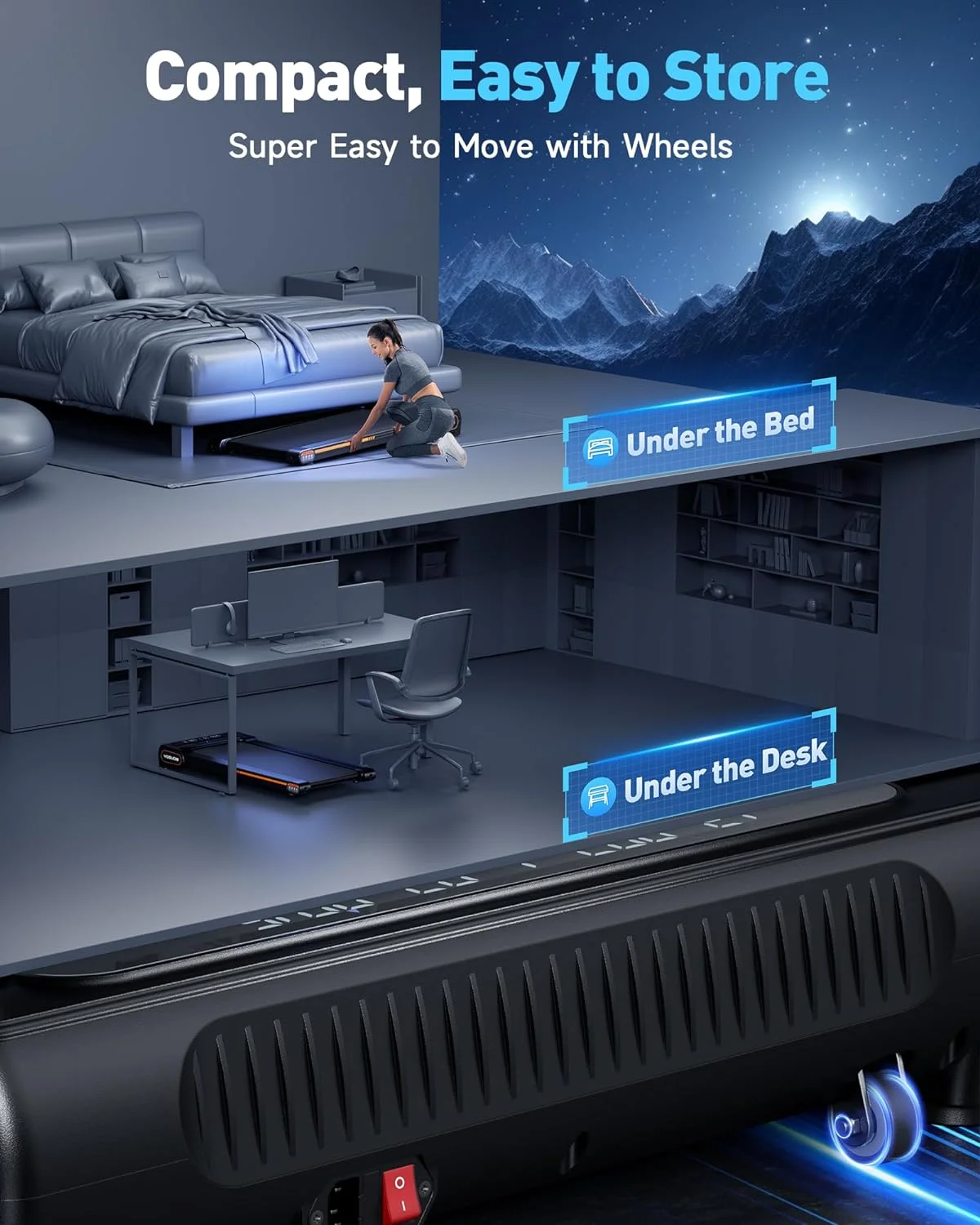 UPGO Walking Pad with Auto Incline up to 9%. Under Desk Treadmills with 350LBS Weight Capacity. 3-Slope Incline and Large LED Display