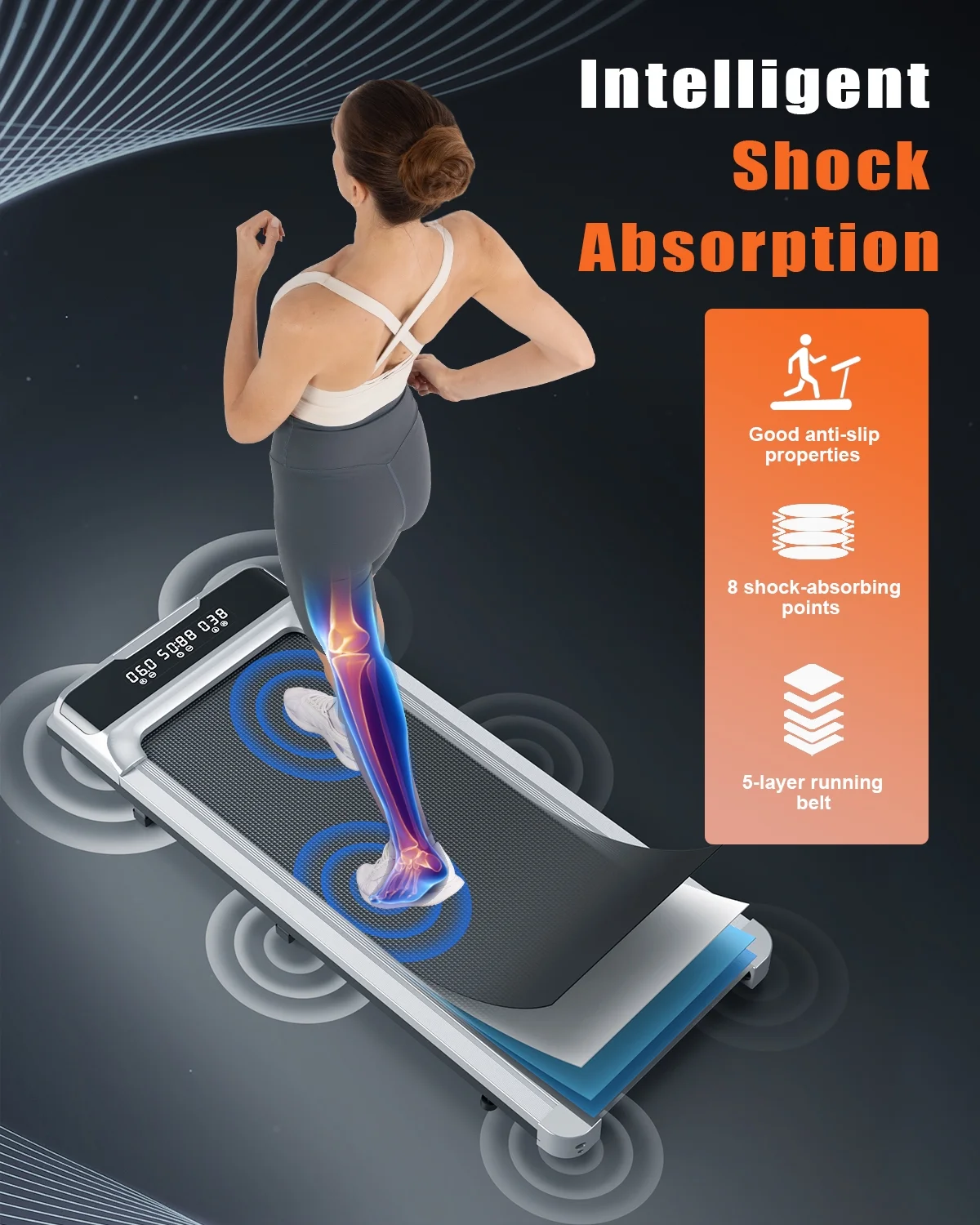 Bigzzia Walking Pad Treadmill. 2.5HP Brushless Motor Under Desk Treadmill. Portable Treadmill for Home Office Use. Super Large Display. Silver