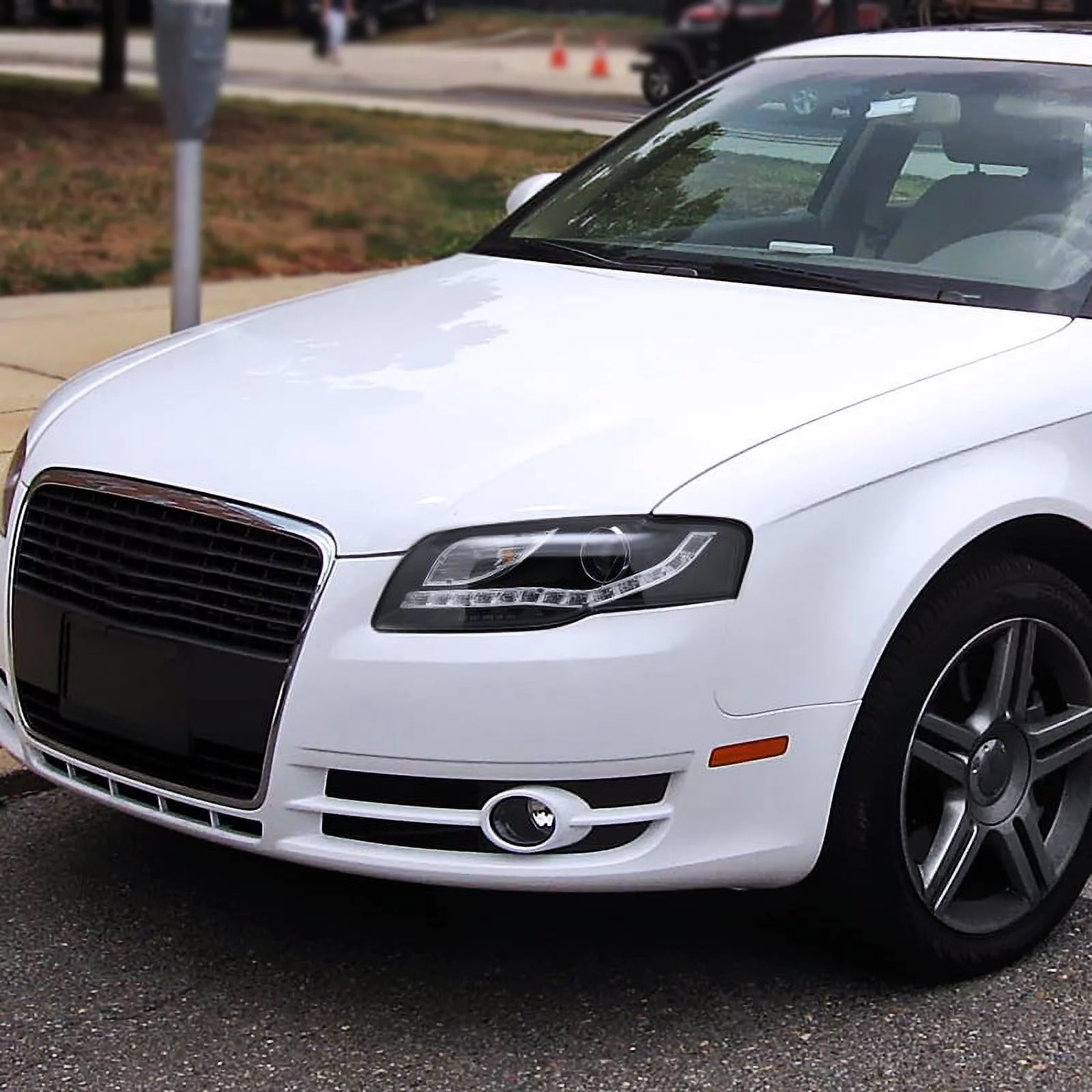 Spec-D Tuning Euro Black LED Strips Projector Headlights Compatible with 2006-2008 Audi A4/S4 B7. Left + Right Pair Headlamps Assembly