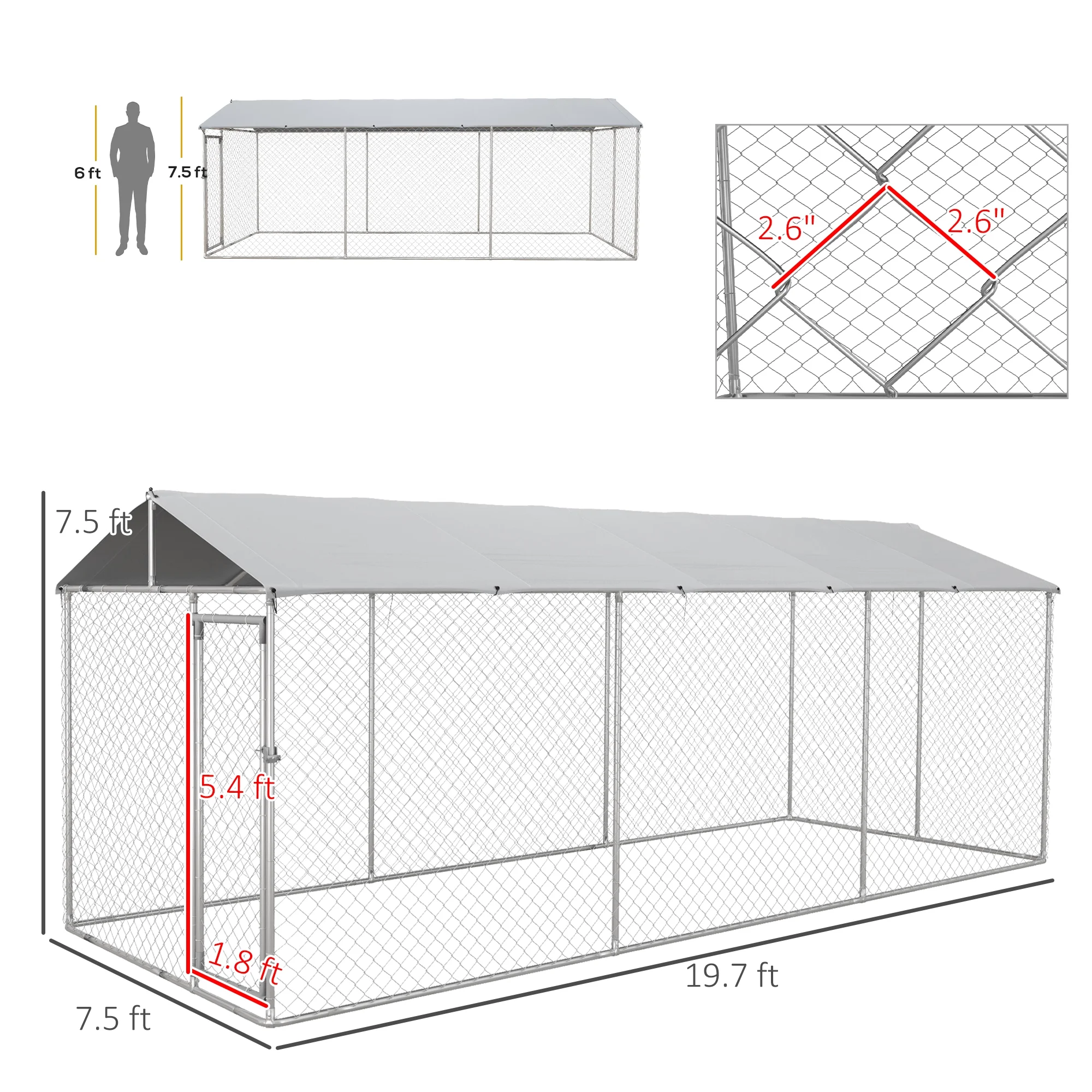 PawHut 19.7' x 7.5' x 7.5' Outdoor Dog Kennel W/ Waterproof Roof