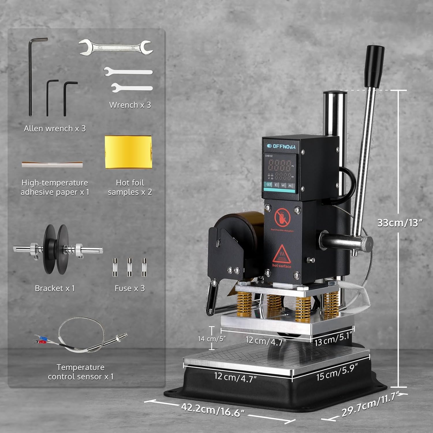 Hot Foil Stamping Machine 10x13cm with U-Slot & Movable Table. 110V Digital Embossing Machine Manual Tipper Stamper for PVC Wood PU Leather Logo