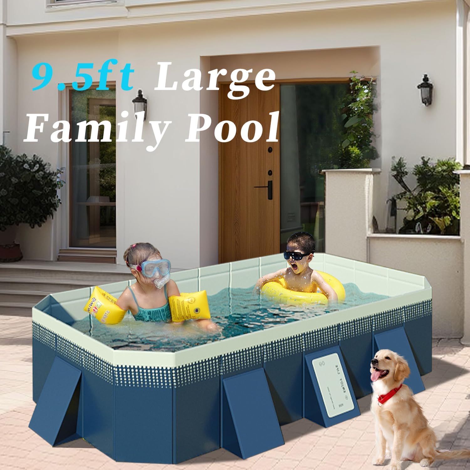 Foldable Non-Inflatable Kids' and Adults' Outdoor Swimming Pool - Hard Plastic Shell. Kid Pool for Backyard Dog Pools (158 x 76 x 20)