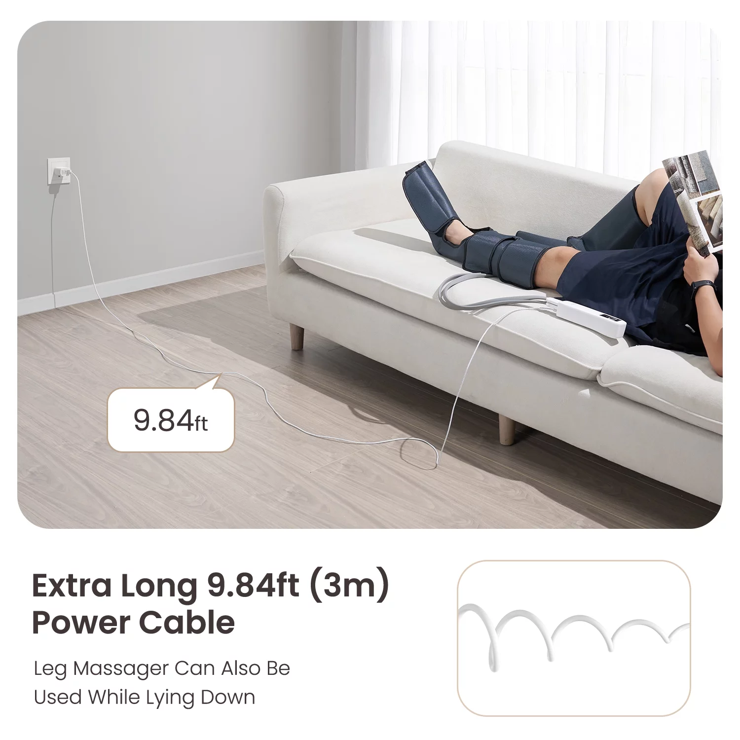 PureHeal Leg Massager for Circulation. Air Compression Foot and Leg Massage with 5 Modes and 5 Intensities. Black