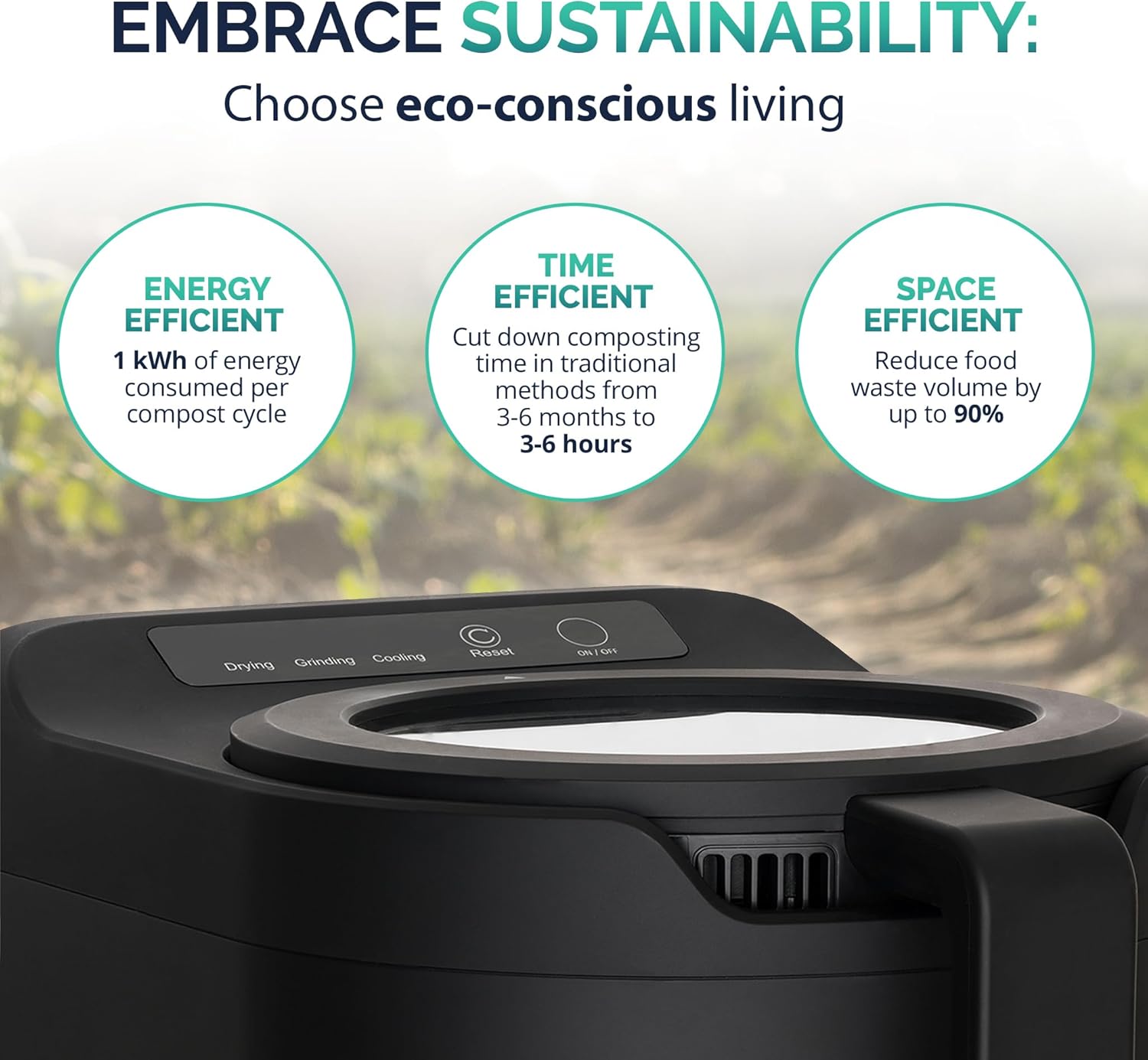 Electric Kitchen Composter. 2.5L Capacity Odorless Countertop Compost Bin with Lid Clear-View Window. Smart Trash Can for Food Disposal. Turn Food Waste into Nutrient-Rich Plant Food