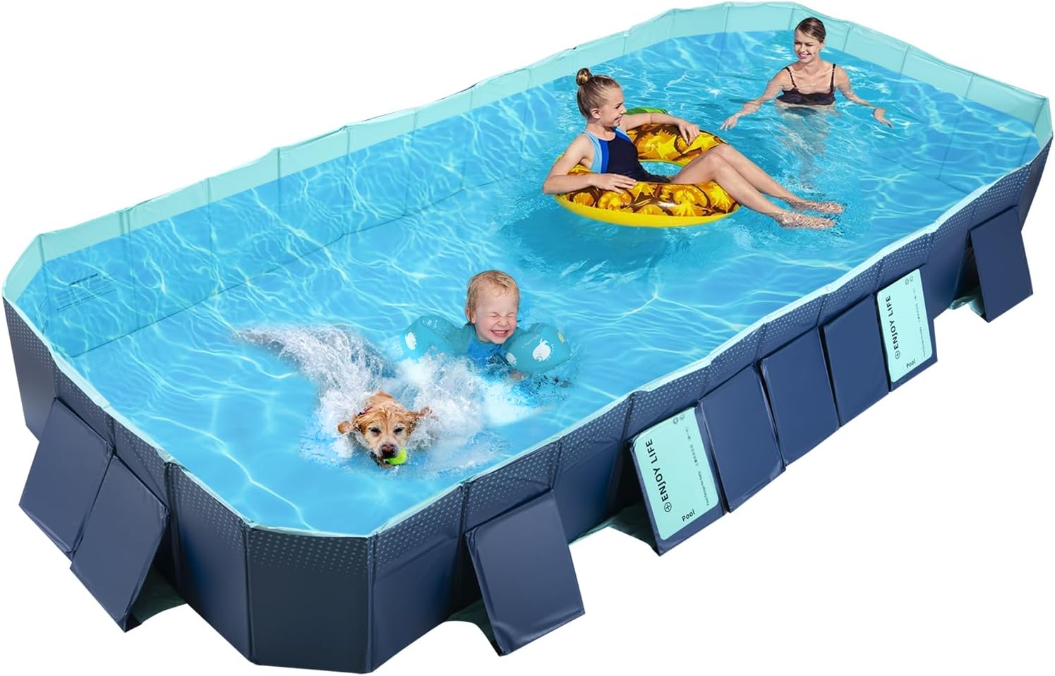 Foldable Non-Inflatable Kids' and Adults' Outdoor Swimming Pool - Hard Plastic Shell. Kid Pool for Backyard Dog Pools (158 x 76 x 20)
